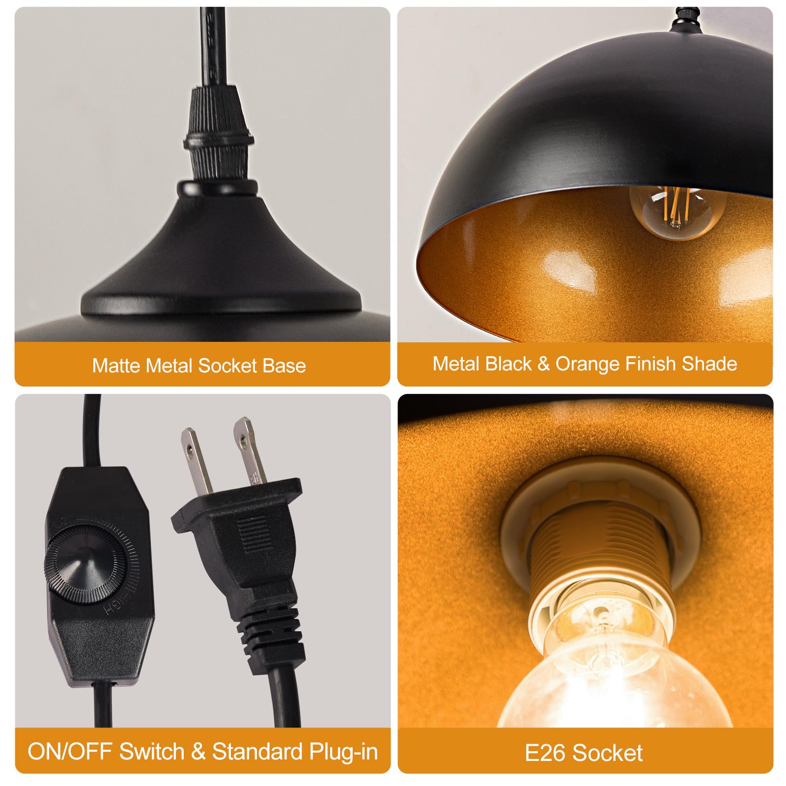 Dllt 2-Pack Plug In Pendant Light, Industrial Pendant Light Fixtures, Adjustable Pendant Lighting Over Island, Farmhouse Black G