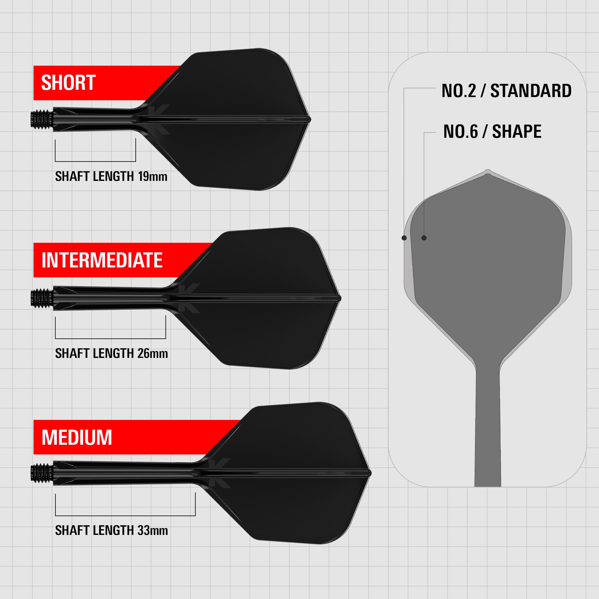 Target Darts K Flex Integrated Dart Flights and Shafts, No.6 Black, Short (19mm), Model taf1401, Pack of 3