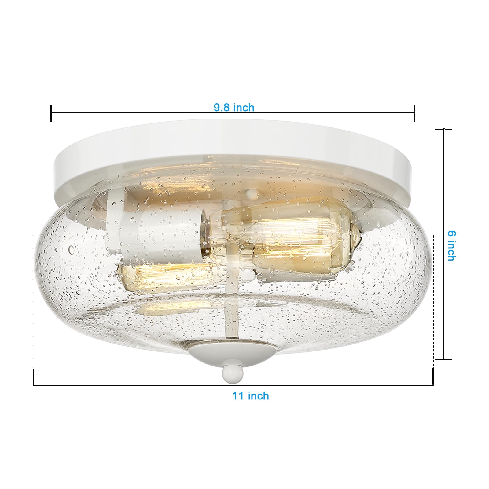 Darkaway Ceiling Light Fixture - Flush Mount Indoor/Outdoor - Seeded Glass Shade - 11 inch - White - Model 6T1F