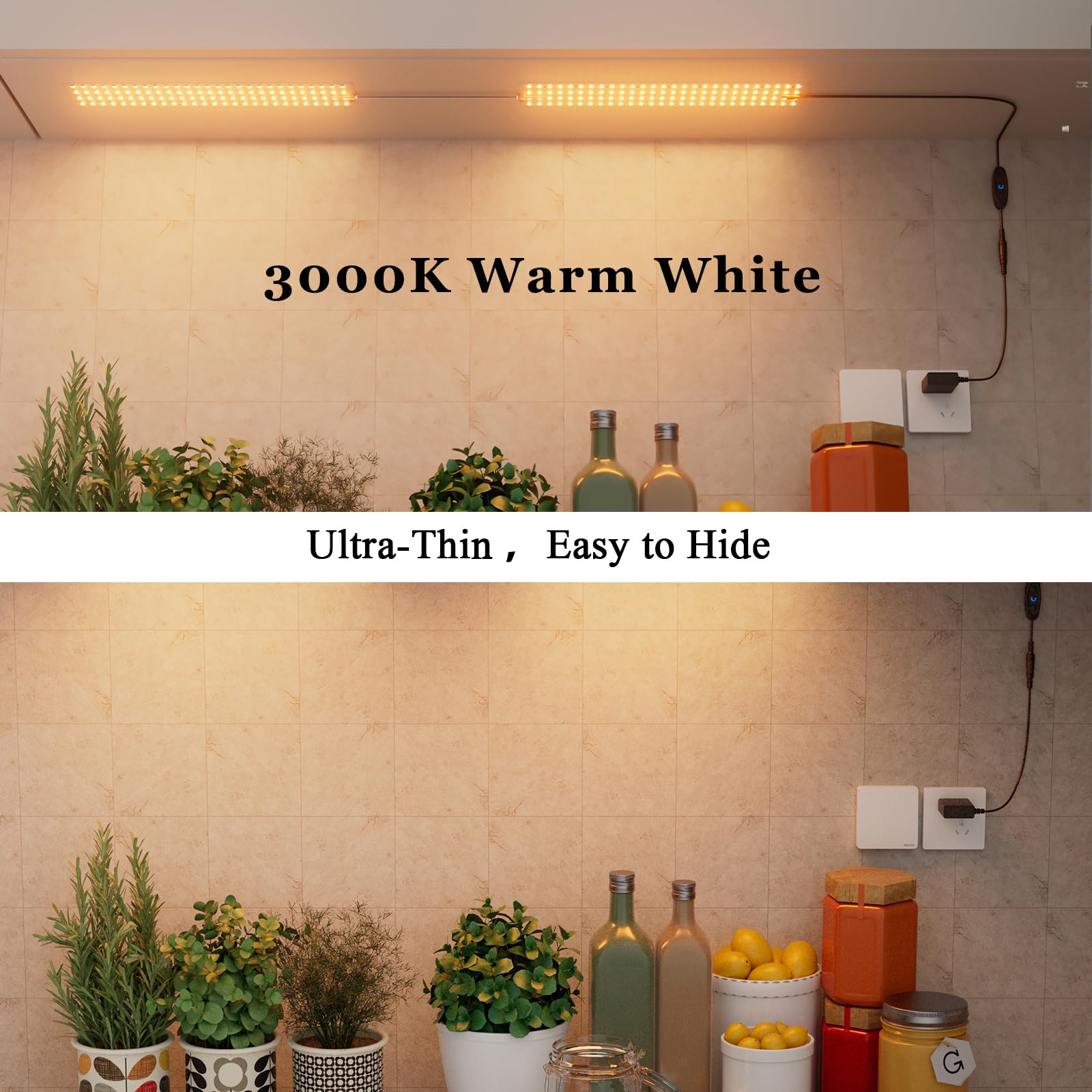 Undercabinet Lights For Kitchen 1000Lm 108 Leds, 2-Pack Under Cabinet Lighting Plug In, 12In Panel Under Counter Lights For Kitc