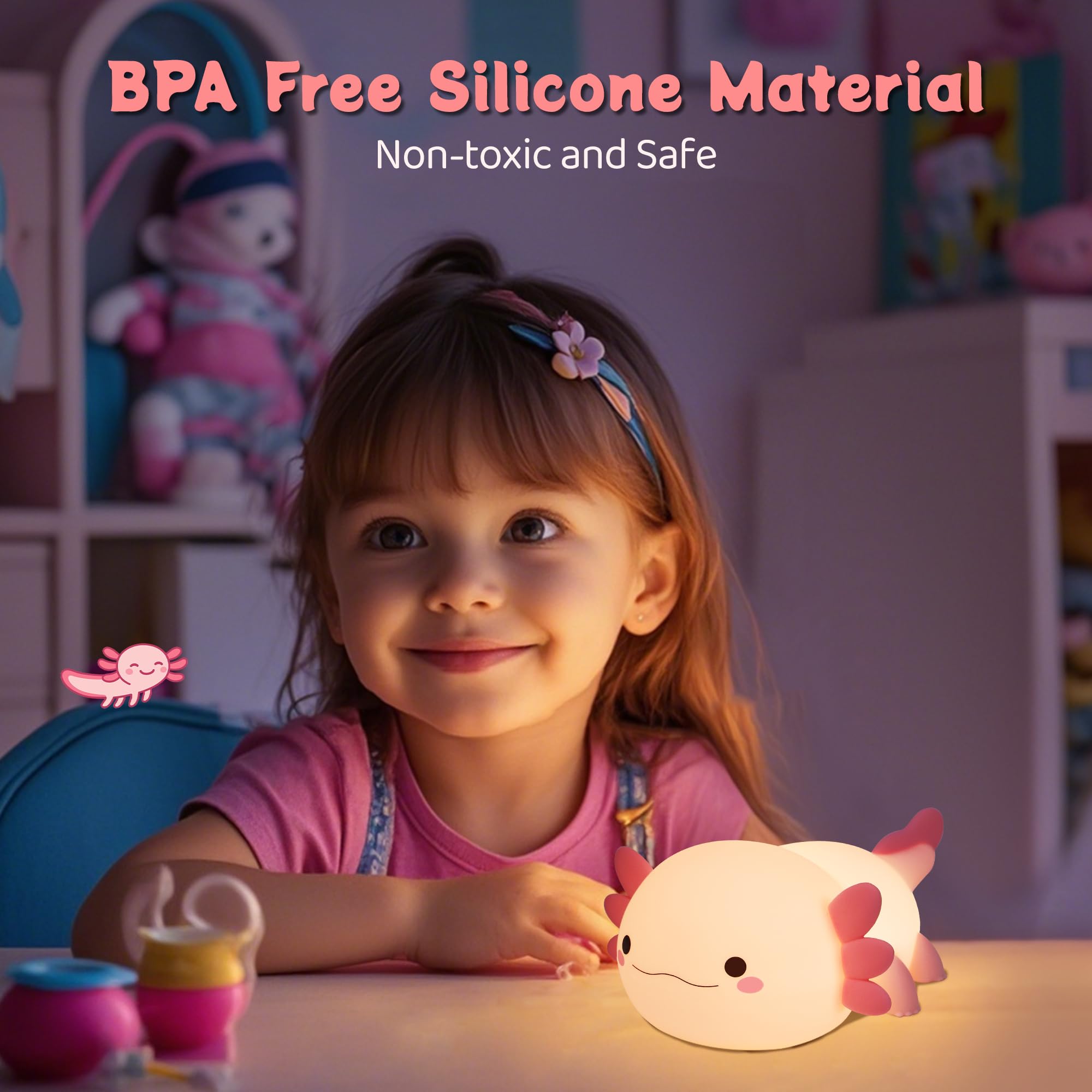 YuanDian Axolotl Night Light, Gift for Adults Teens and Babies. Decorate Kids Bedroom with Cute Silicone Axolotl Nightlights, C