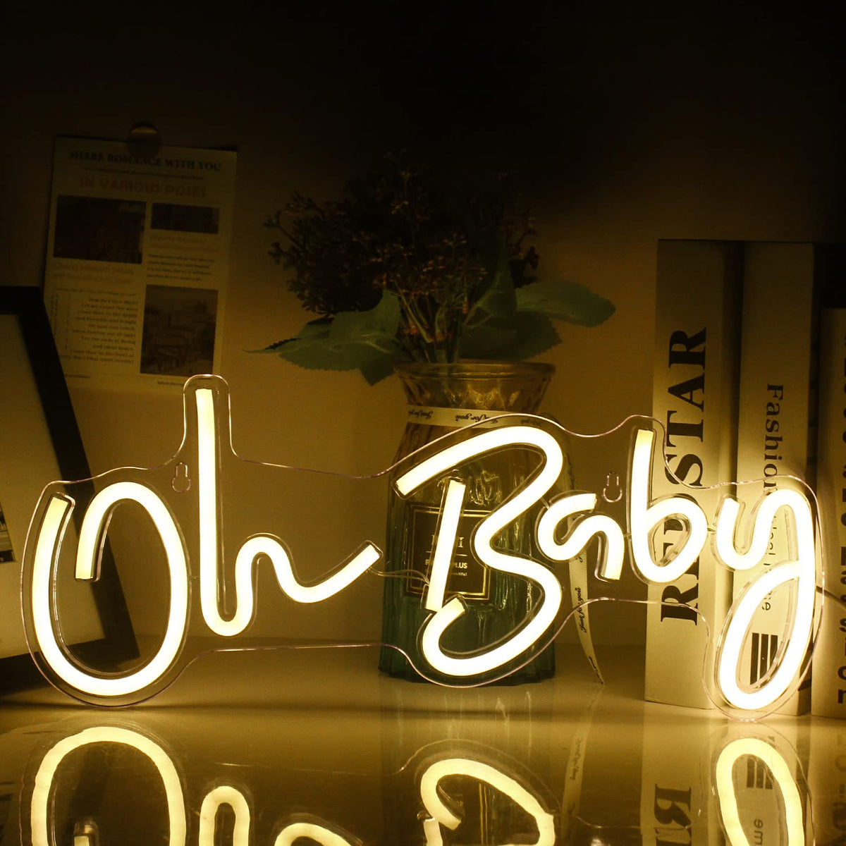 Lucunstar Neon Light Oh Baby Warm White Neon Sign For Wall Decor Neon Lights Sign Oh Baby Word Led Neon For Nursery Bedroom Game Room Club Bar Wedding Party,Room Decor(16.5&quot;X6.9&quot;)