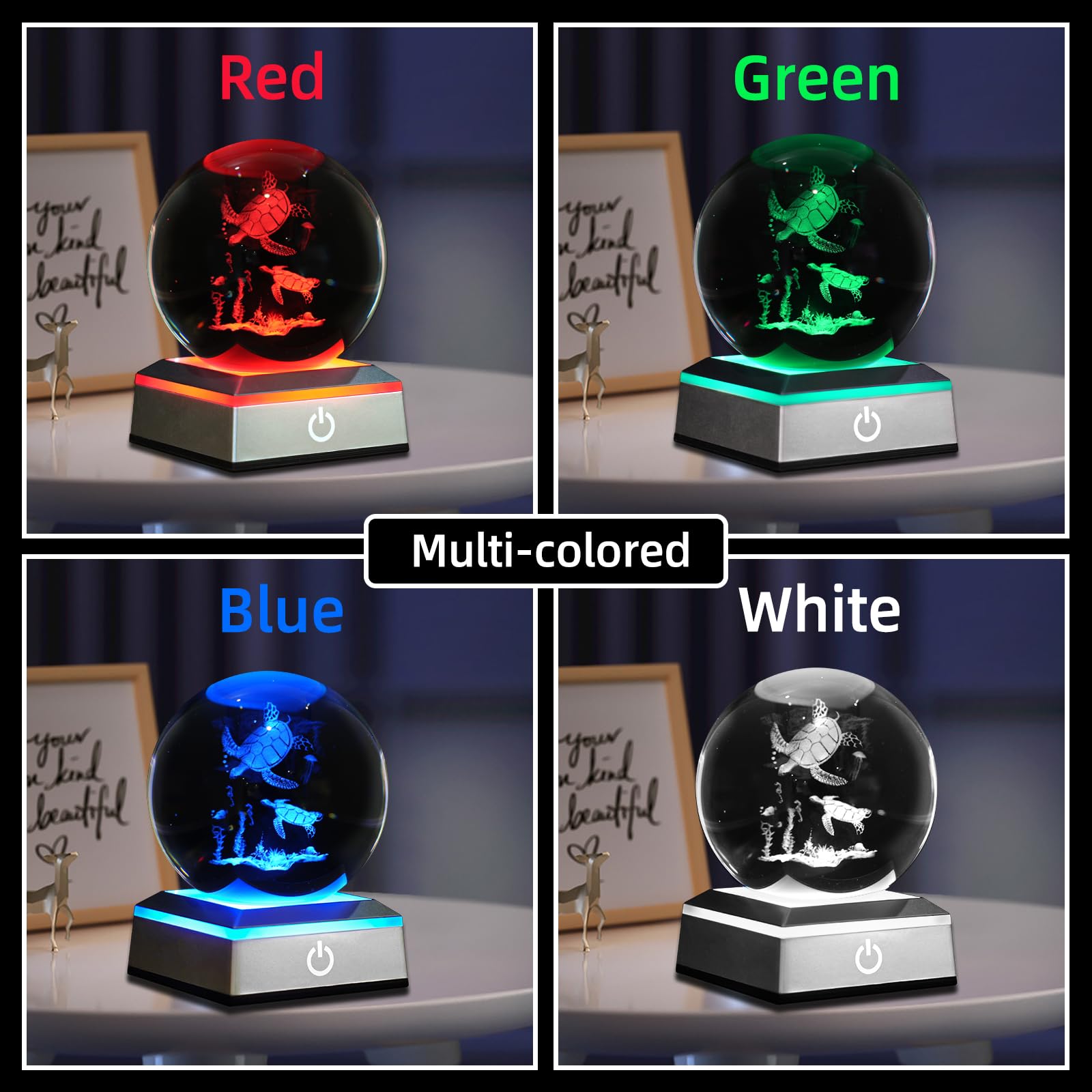 Oriamde 3D Sea Turtle Crystal Ball Night Light - 3.15" LED Touch Lamp, Color Changing Decor for Kids, Gifts for Christmas & Birthdays