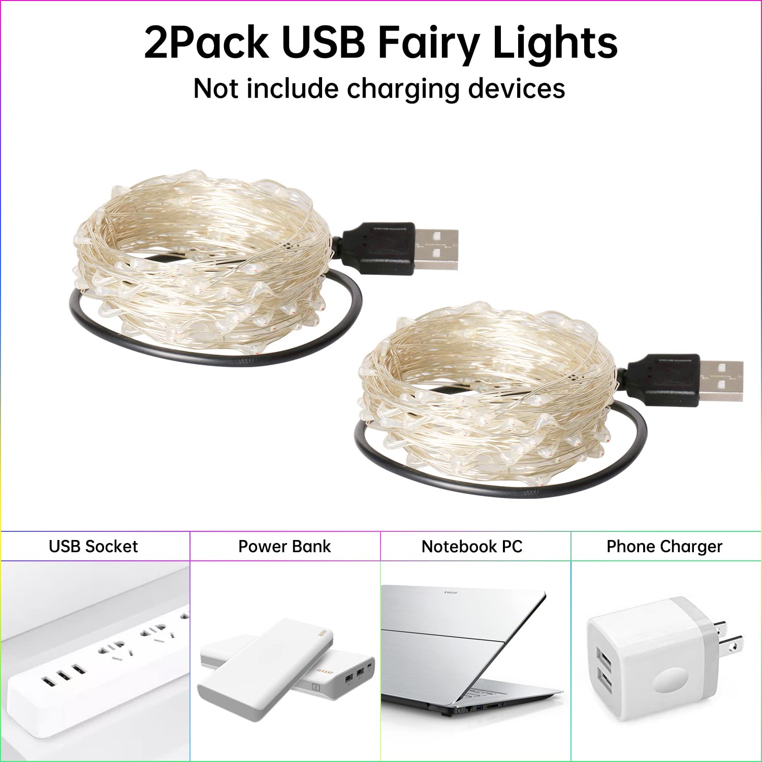 Blingstar Multicolor Fairy Lights USB Powered 33Ft 100 LED Copper Wire String Lights for Indoor Outdoor Decor