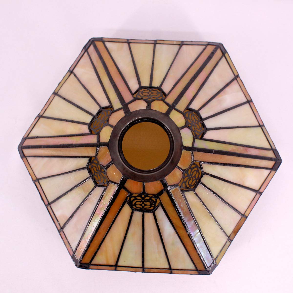 WERFACTORY Tiffany Lamp Shade Replacement, 12"x10"x6", Yellow Hexagon Stained Glass, 1-5/8" Fitter, for Arched Floor & Pendant Lamps