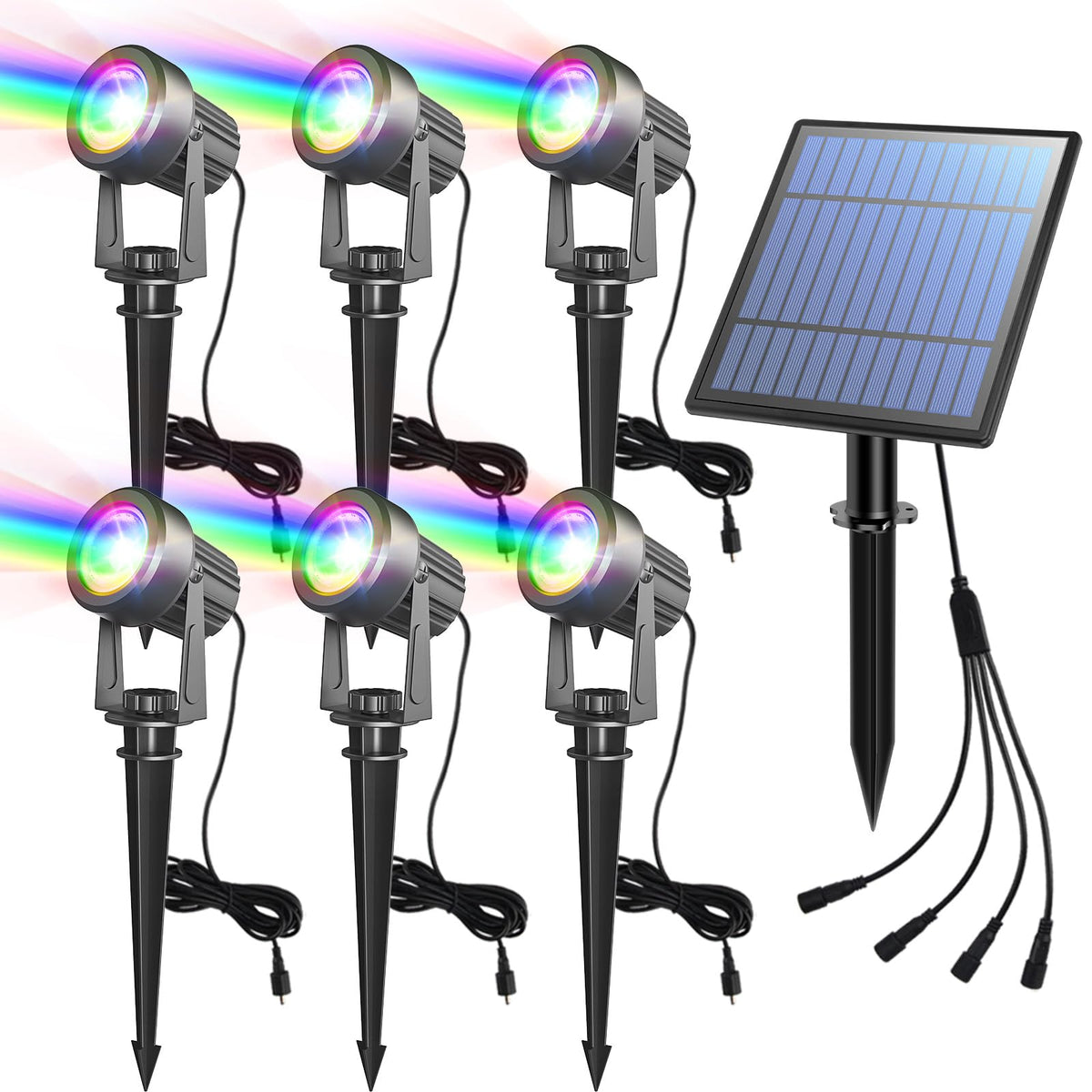 Aponuo Solar Spot Lights Outdoor 6-In-1 Solar Landscape Lights Dusk To Dawn Solar Uplights Ip65 Waterproof 9.8Ft Cable Outdoor S