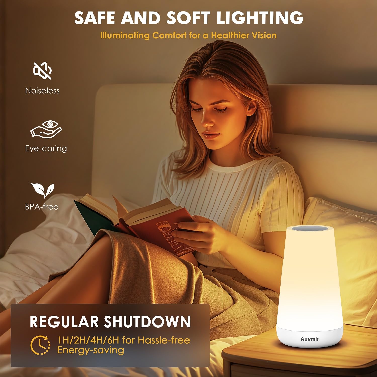 Auxmir Night Light, Dimmable Touch Lamp For Bedroom, Portable Rechargeable Bedside Table Lamp For Baby Nursery, 13 Rgb Colors &