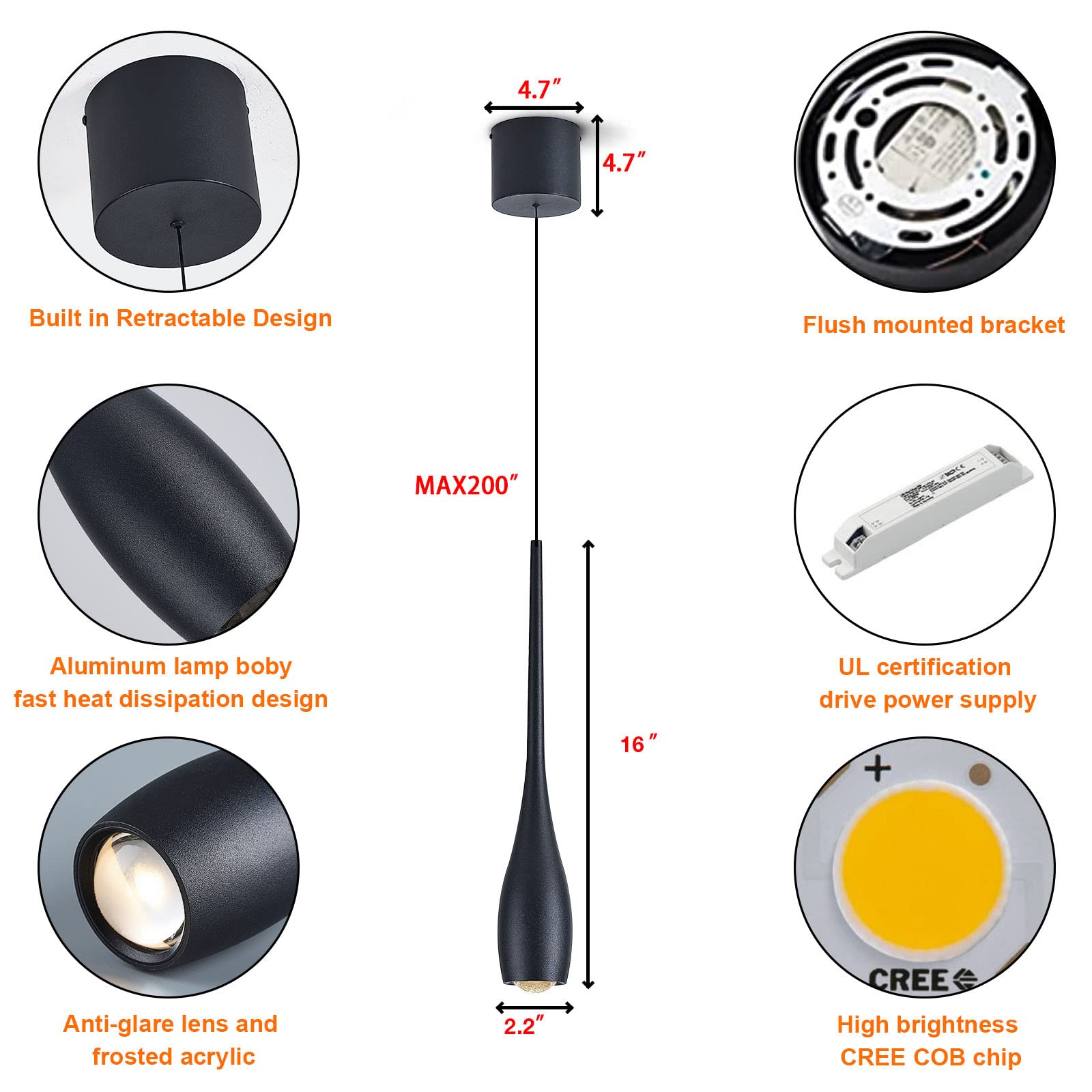 Julin Home Black Dimmable Led Pendant Light - Modern Industrial For Kitchen Island & Dining Room