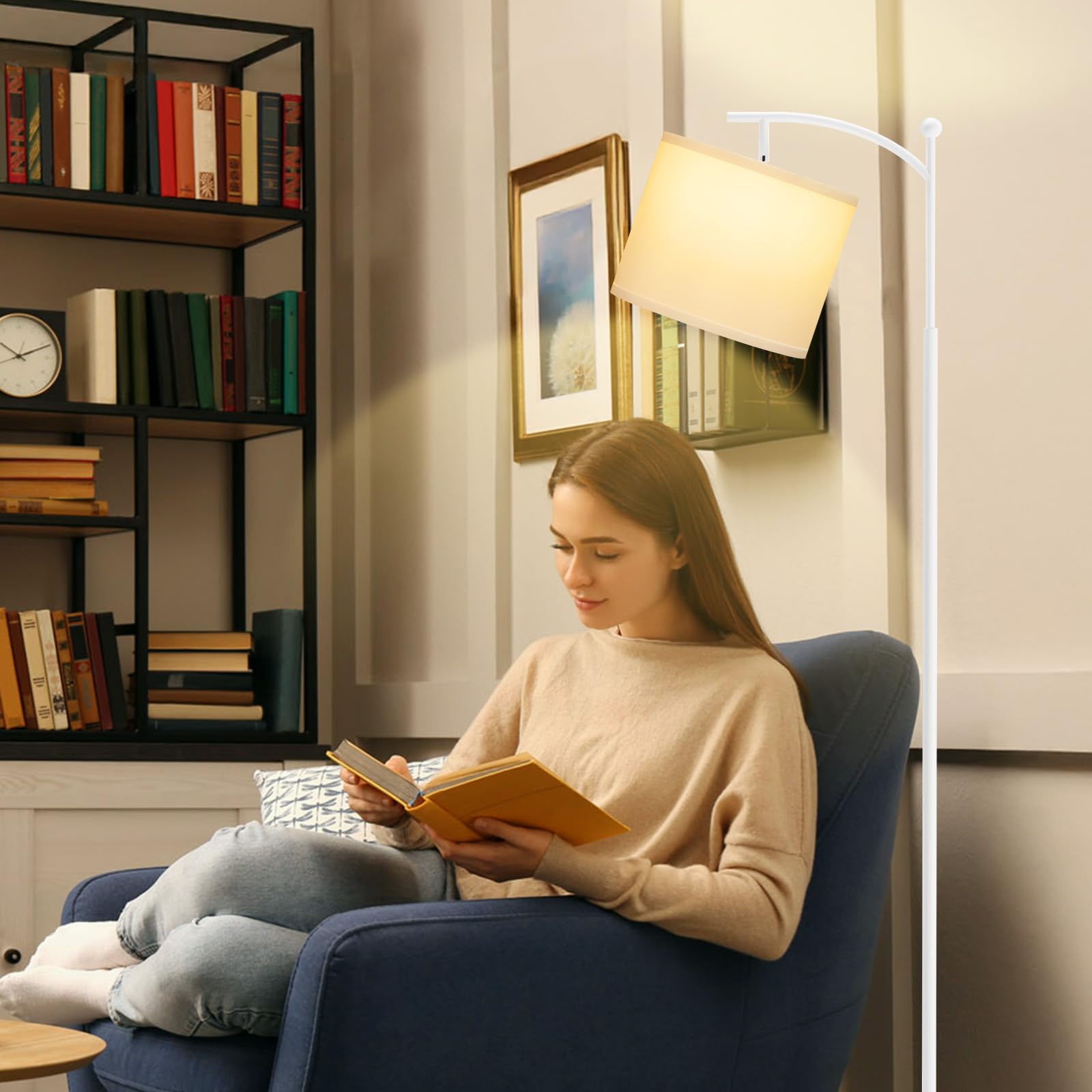 Ambimall 60'' Floor Lamps For Living Room & 3 Color Temperatures Bulb, White Lampshade & Foot Switch Included, Easy To Install,