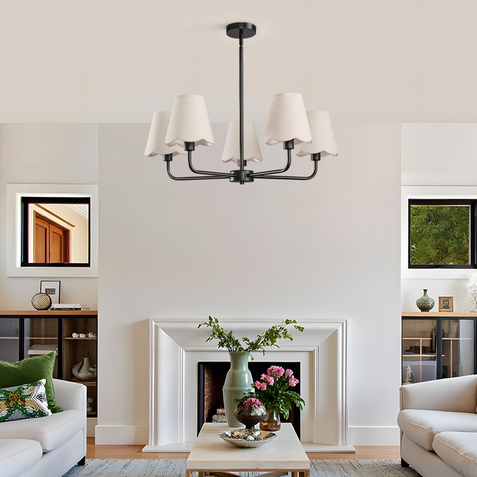 Kaisite Black Chandelier For Dining Room - 5-Light Farmhouse Dining Room Light Fixture Over Table Industrial Kitchen Lighting Fixture Ceiling Hanging Chandelier For Bedroom Living Room Foyer Entryway