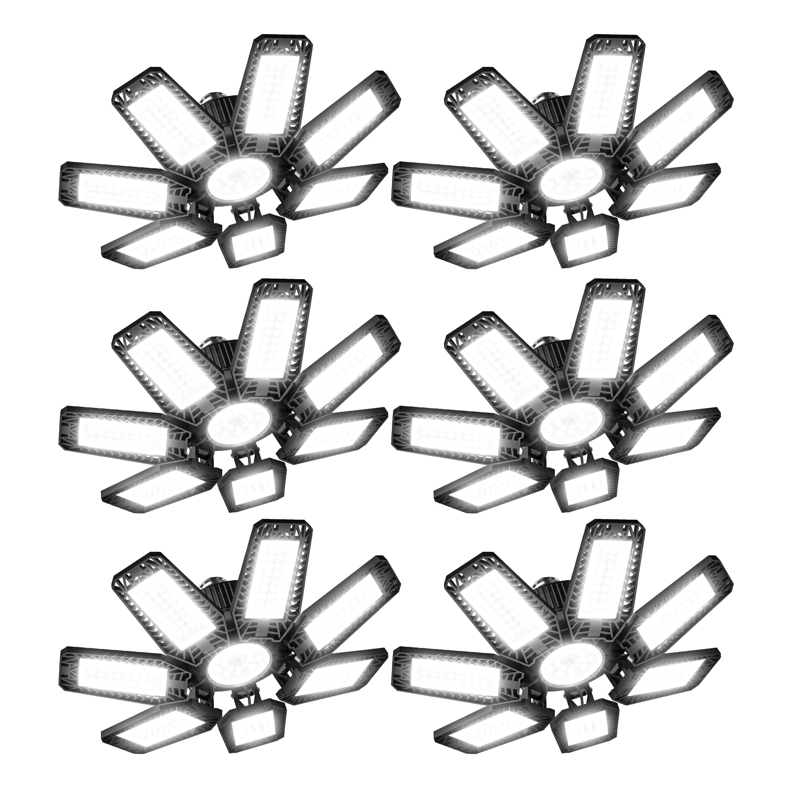 CHENGCHILIT LED Garage Light 6 Pack - 200w 20000LM 6500K Garage Lights Ceiling LED with 7+1 Adjustable Panels, Shop Lights Screw