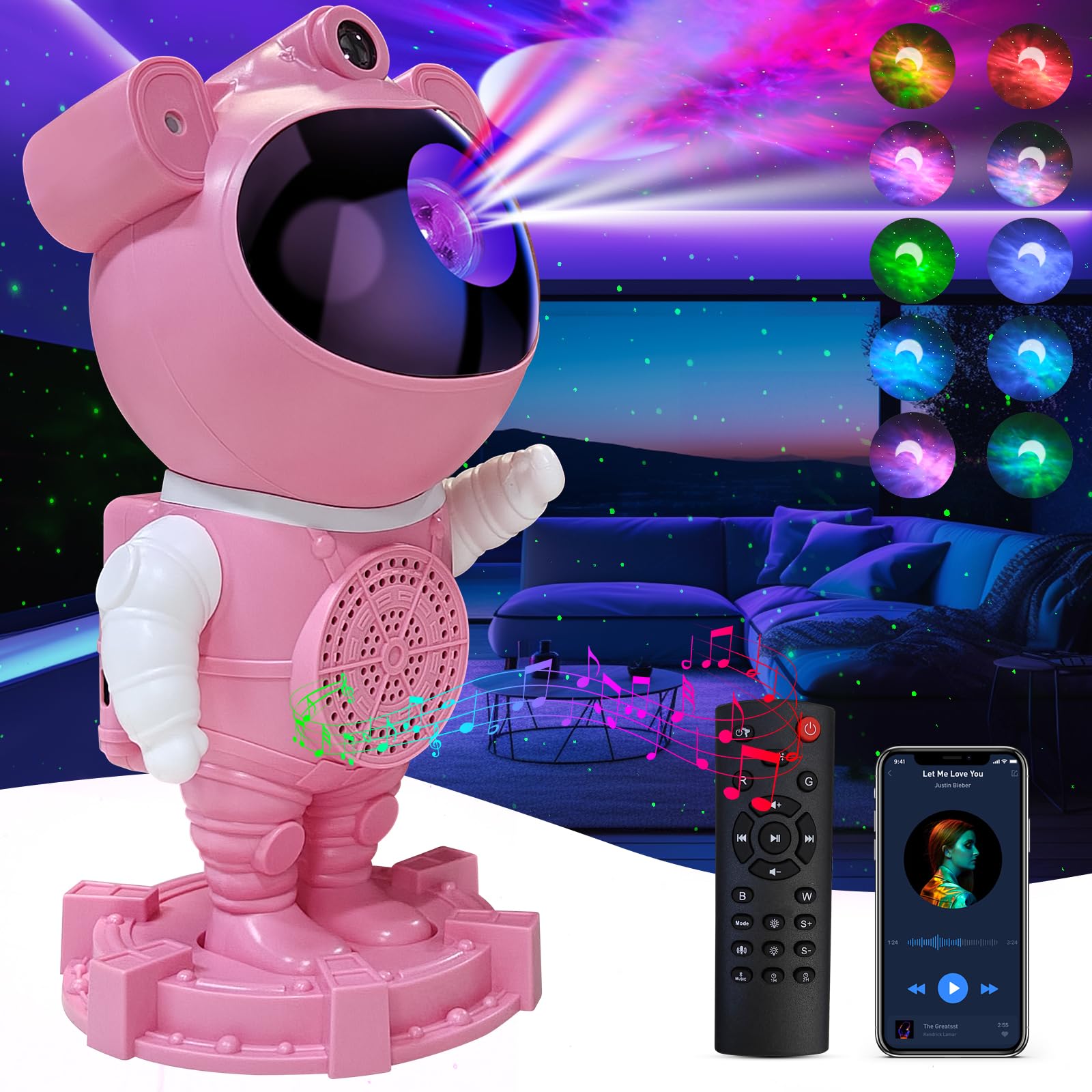 Astronaut Galaxy Projector Starry Projector, Bluetooth Music- White Noise for Sleep-Star Moon Nebula Night Light for Bedroom,360