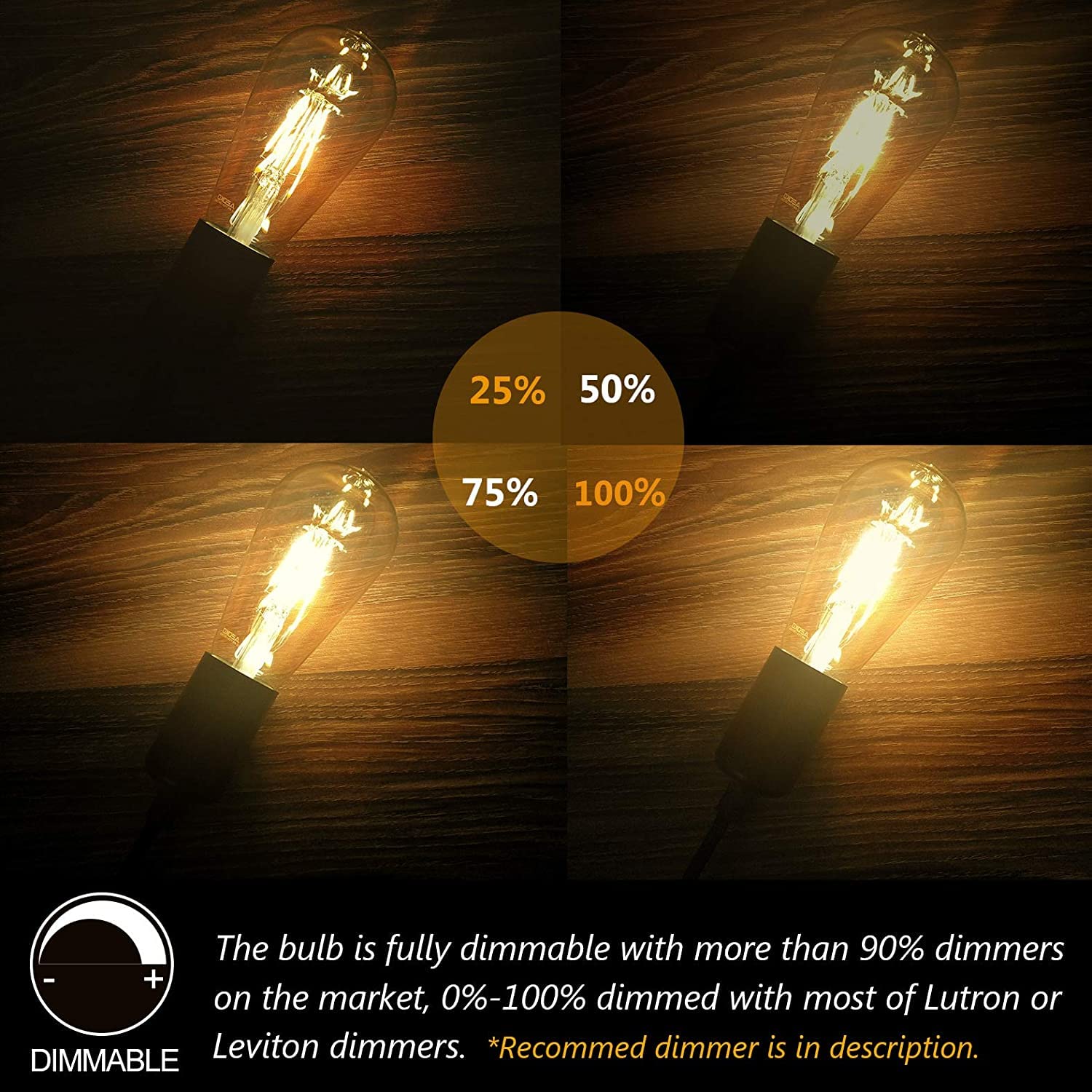 Asoko Led Dimmable Vintage Edison Led Bulbs 6W Antique Style, 2300K Warm White (Amber Gold Glass), St64, E26 Base (2300K-6W-12Pcs)