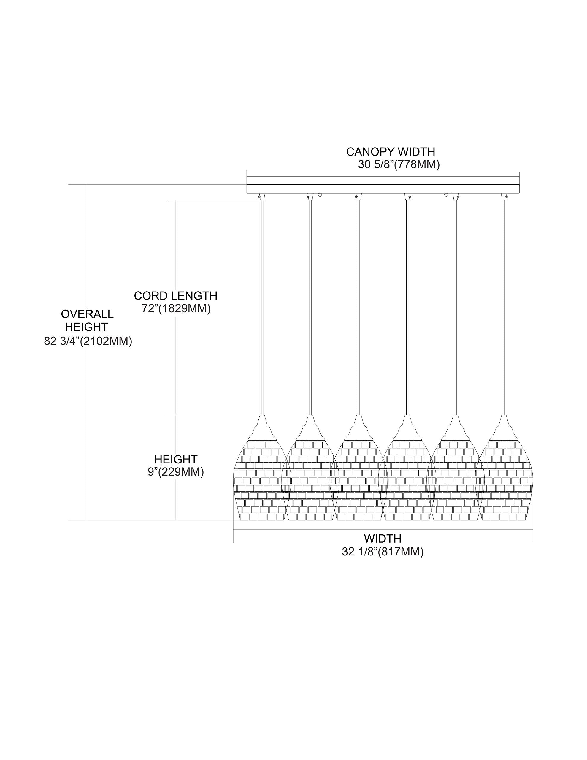 Elk Home Capri Pendant Light, Satin Nickel, 6 Glass Shades, 30&quot; X 9&quot;, Modern Lighting