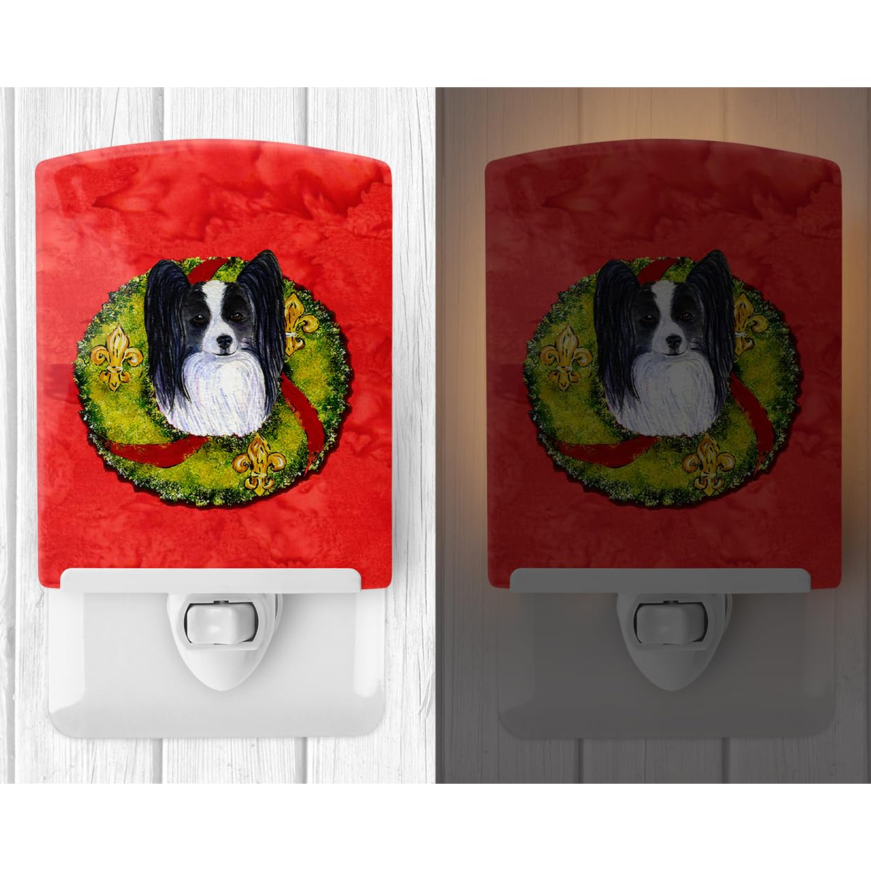 Carolines Treasures Ceramic Night Light Papillon Christmas Wreath SS4192CNL 6x4x3 Multicolor UL-Certified Ideal for Bedroom Bathroom