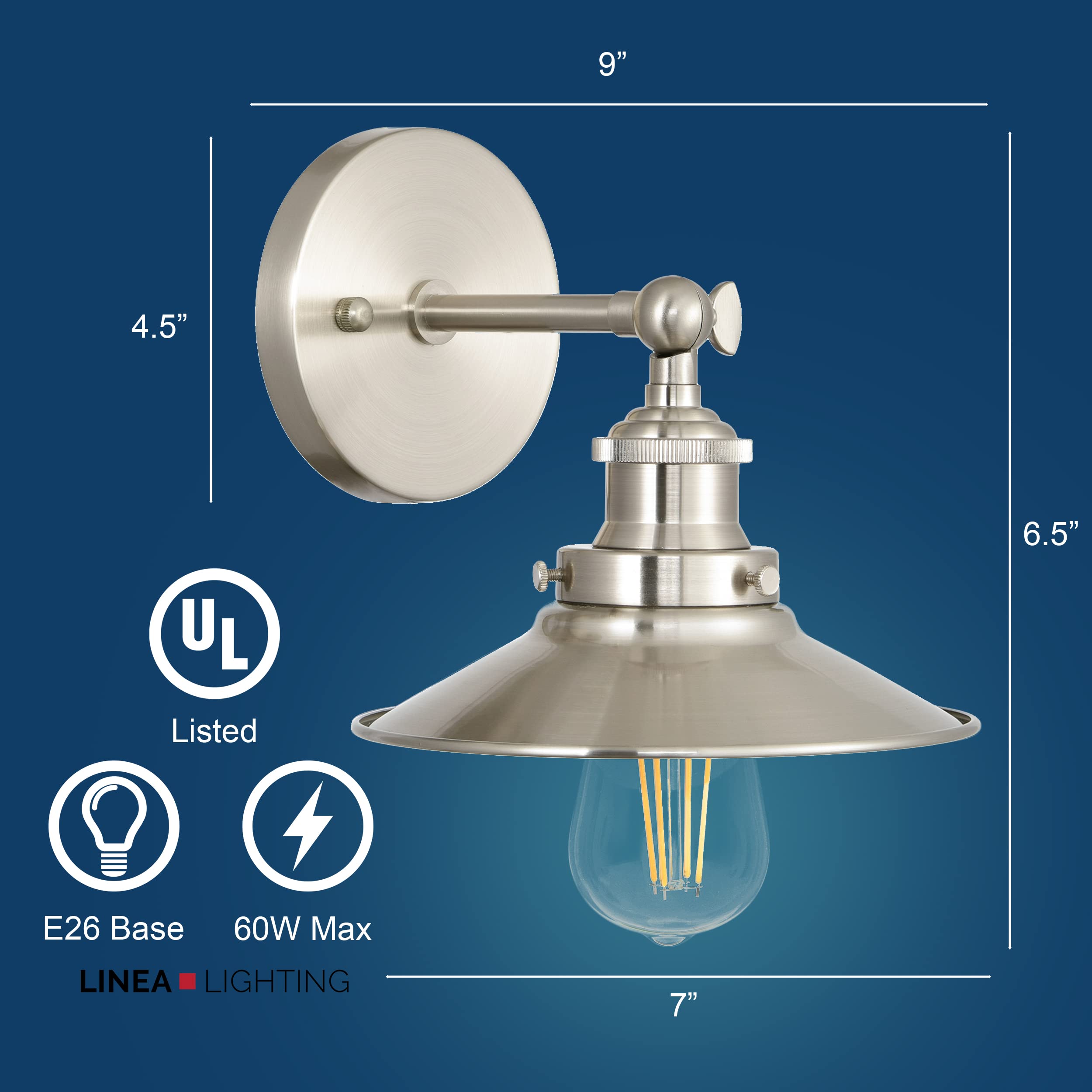 Linea Di Liara Andante Brushed Nickel Wall Sconce Wall Lighting Fixture Farmhouse Industrial Bathroom Vanity Light Metal Wall Sc
