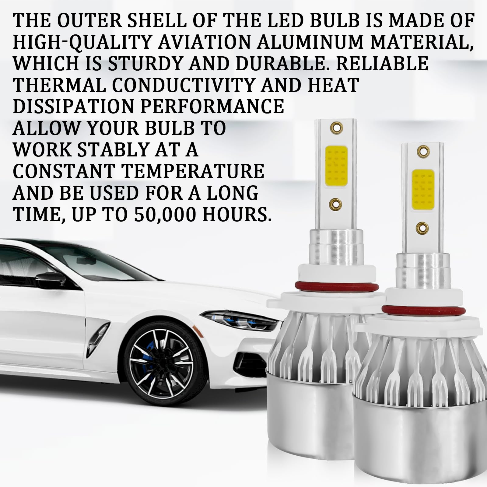 Tobenbone 9005/HB3 LED Headlight Bulbs, 3800LM, 6000K, Waterproof, C6 Model, Silver, Plug & Play, High/Low Beam