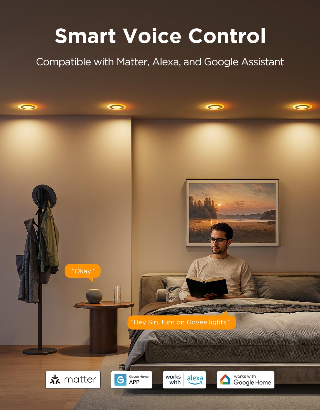 Govee Smart Recessed Lighting 4 inch, RGBIC LED Recessed Light Compitable with Matter and Alexa, 2700K-6500K Dimmable 900LM Canl
