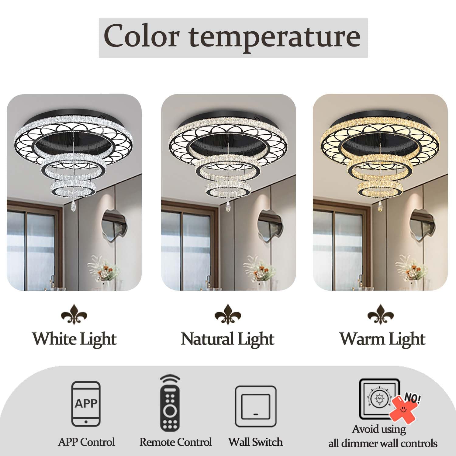 Flashing God 40" Modern Black Chandelier LED Flush Mount Light Fixture, Dimmable, for Living Room, Bedroom, Dining Room, Foyer, Model MMQ0268-100-H