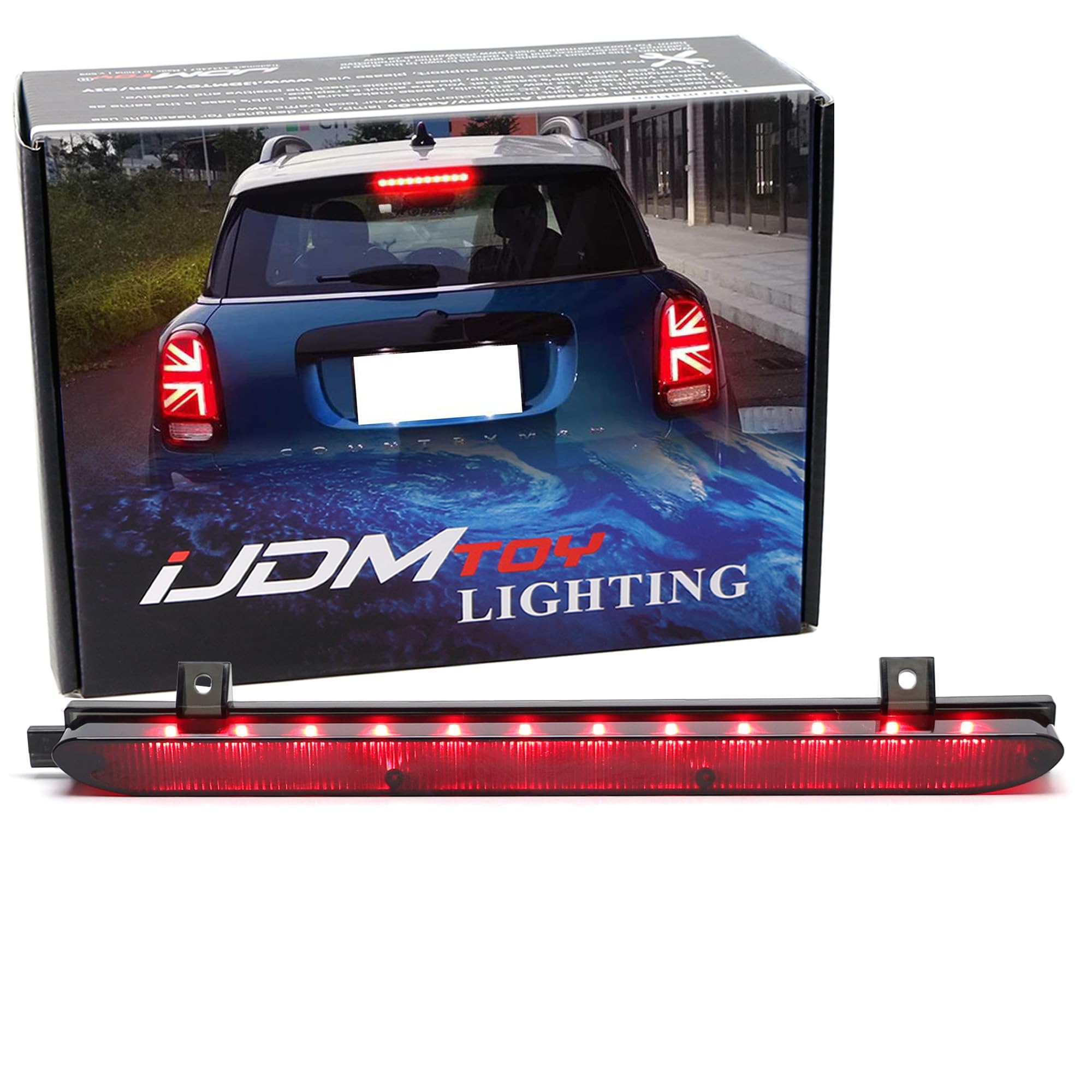 iJDMTOY Dark Smoked Lens Red LED 3rd Brake Lamp Compatible With MINI Cooper R56 R57 R58 R60 F54 F55 F56  OEM Fit High Mount Brake Light Powered by 12 Brilliant Red LED Lights