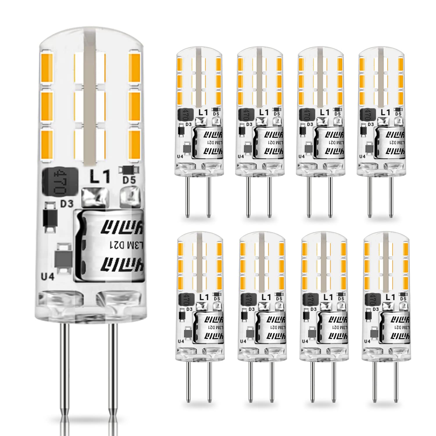 YUIIP G4 LED Bulb 2W 10W 20W Replacement for AC/DC 12V, Warm White 3000K, 8-Pack, Silicone Material