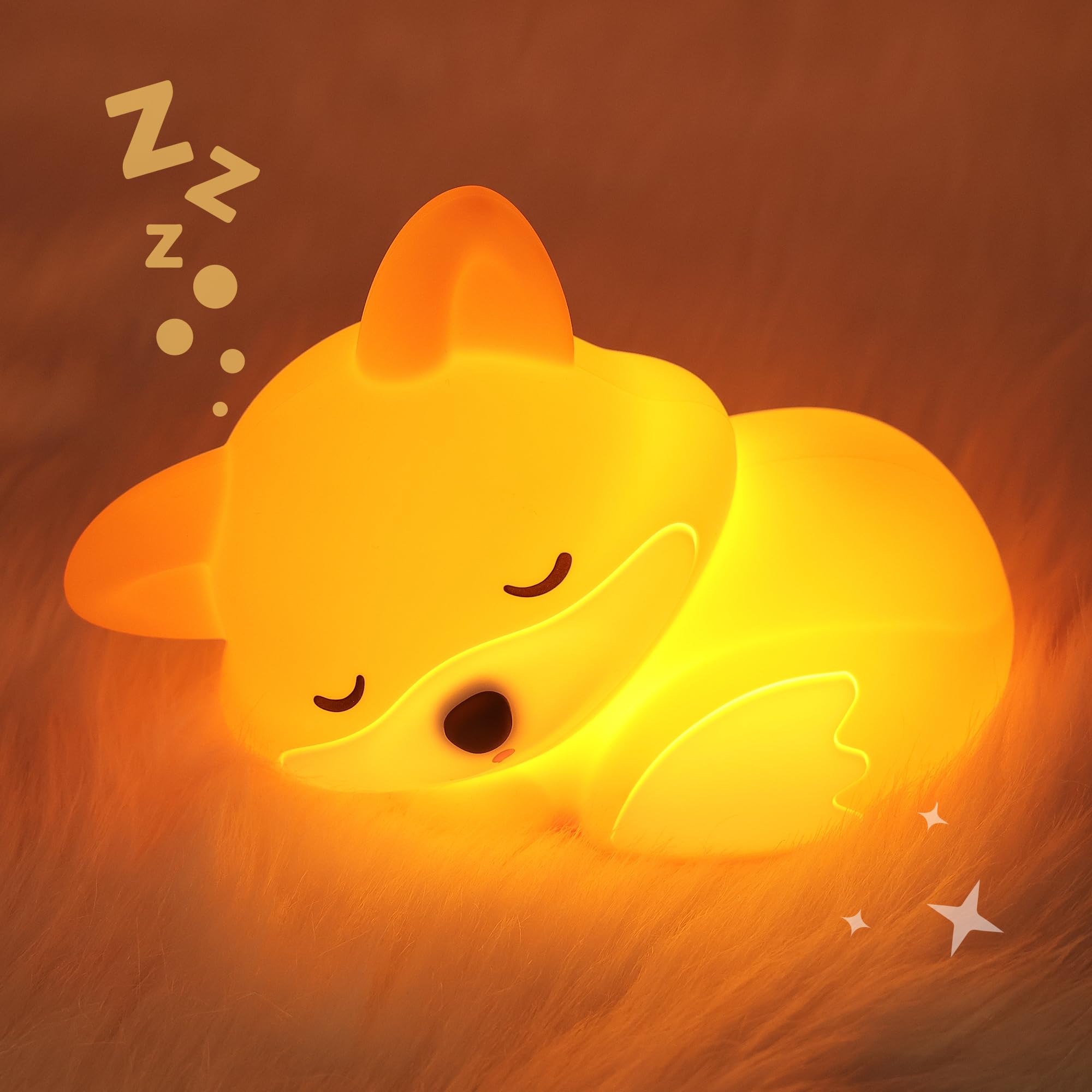 Okayera Fox Night Light For Kids  Cute Silicone Lamp With Rechargeable Dimmable 20 Mins Timer  Kids Bedside Decoration Light  Birthday Holiday Christmas Gifts Idea For Baby Girl Boy Friend