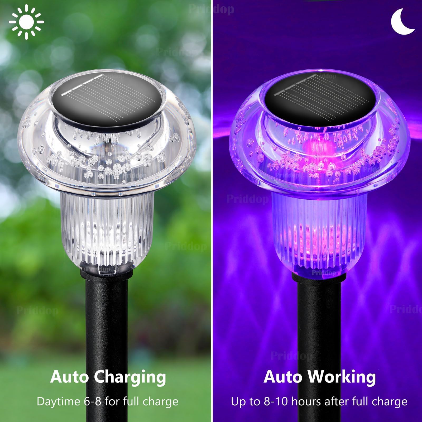 Priddop Solar Lights Outdoor Pathway Lights 12 Pack Led Waterproof Color Changing Mushroom Shape For Garden Driveway Walkway Lan