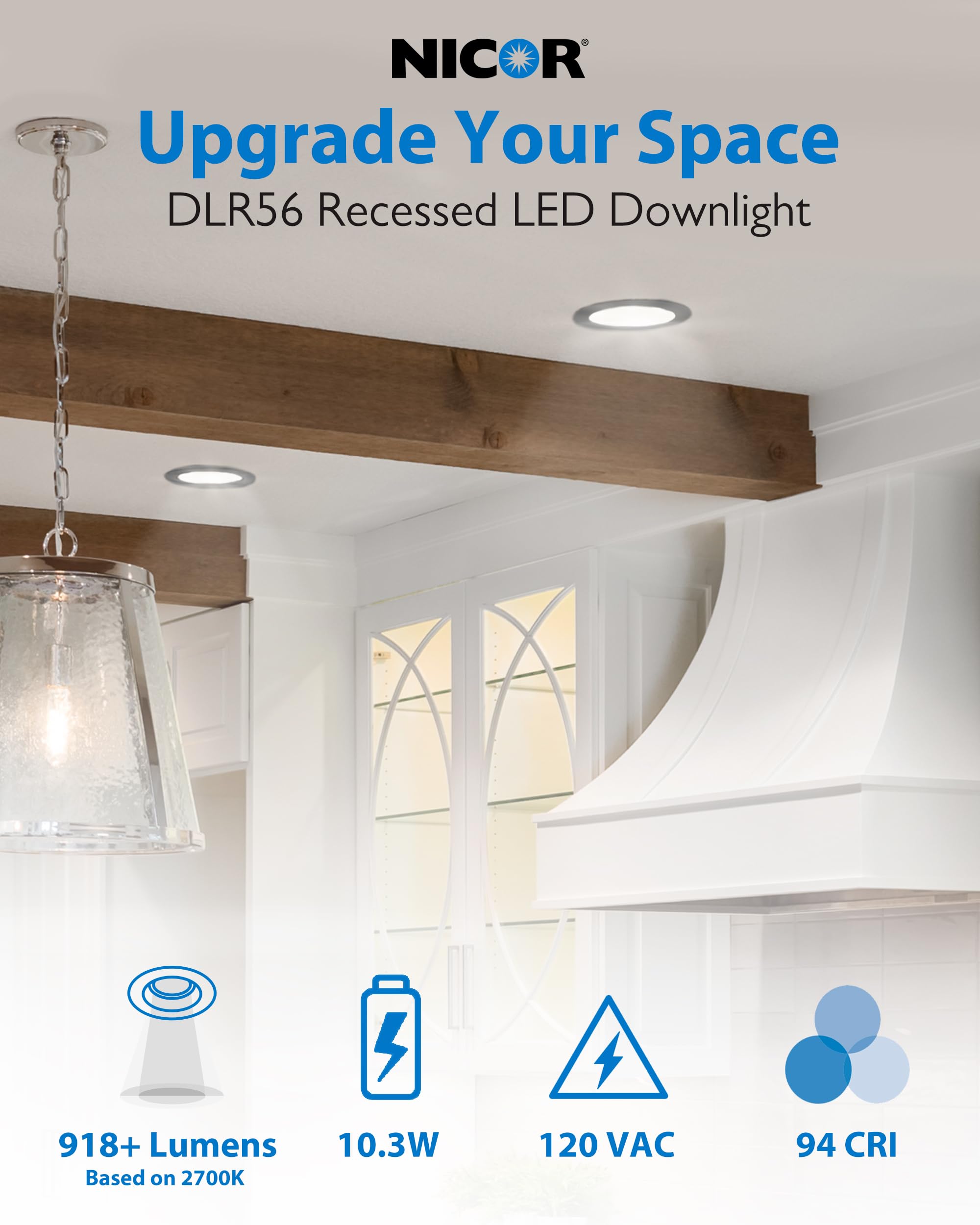 Nicor Lighting Recessed Ceiling Lights Led Downlight - Dimmable 5/6 Inch Led Recessed Light Fixtures - Selectable Cct 2700K-5000K  918 Lumens  10.3W - Dlr56 Led Retrofit Ceiling Light  White  12-Pk