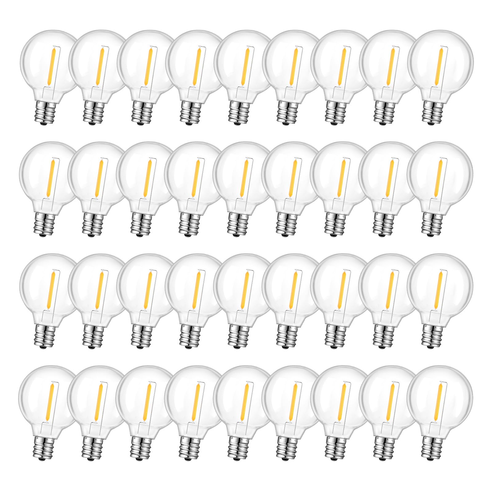 GvvooHome 36 Pack LED G40 Replacement Bulbs for String Lights  Shatterproof Plastic Globe Bulb for Indoor Outdoor Patio Decor  E12 Candelabra Socket Base  Warm White