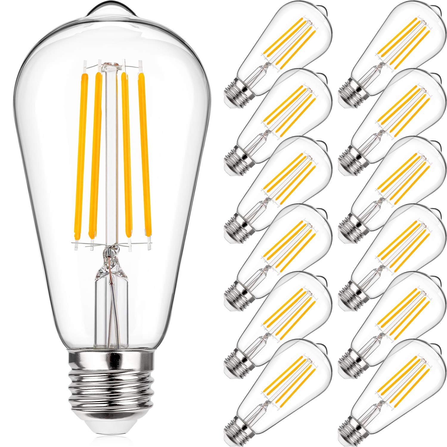 Maxvolador Vintage Led Edison Light Bulb, Equivalent 60 Watt, 6W St58 Warm White 2700K, E26 Medium Base,800 Lumens High Brightne