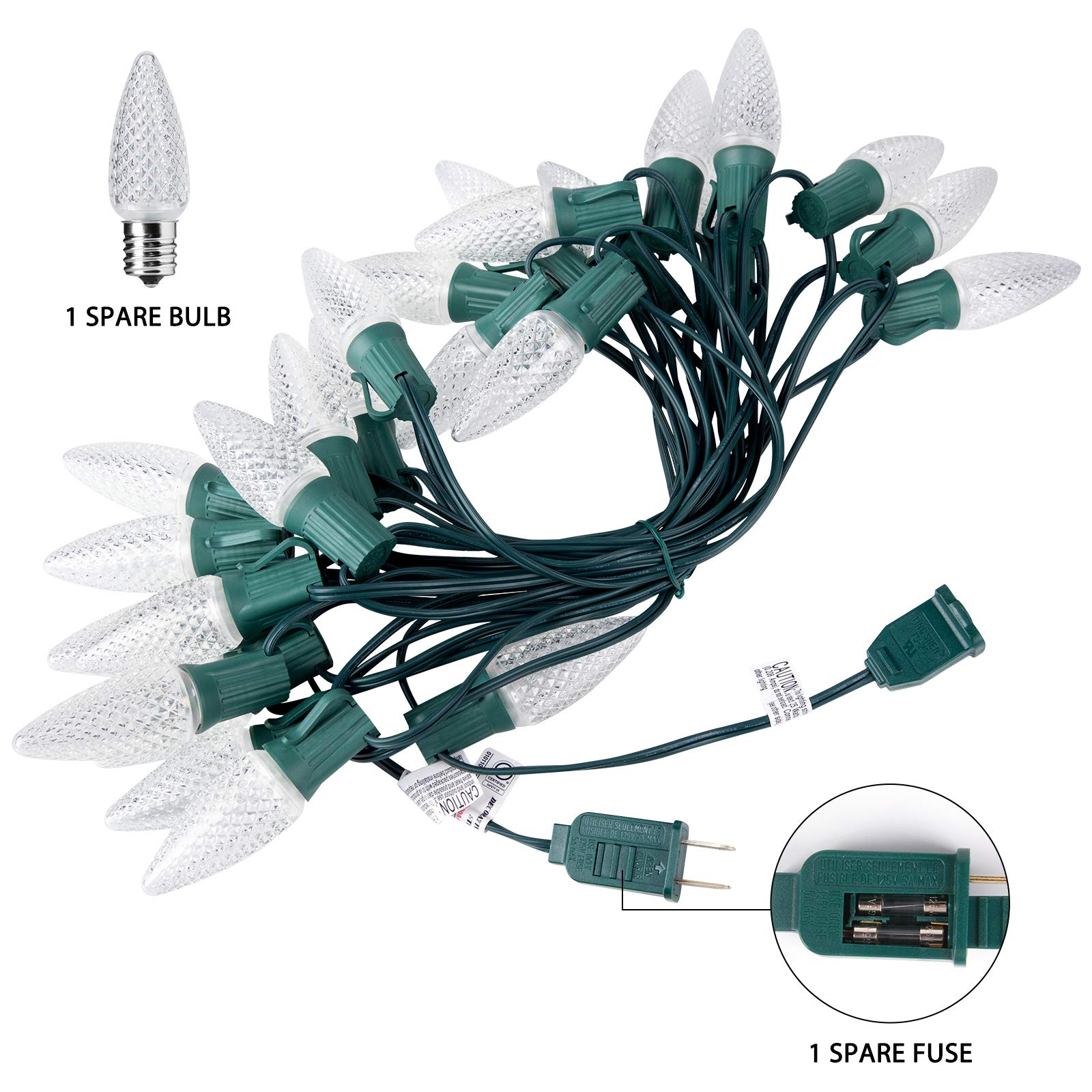 C9 Christmas String Lights Outdoor 50 Feet Led Christmas Lights, 50+2(Spare) Strawberry Bulbs Connectable Ul Certified For Indoo