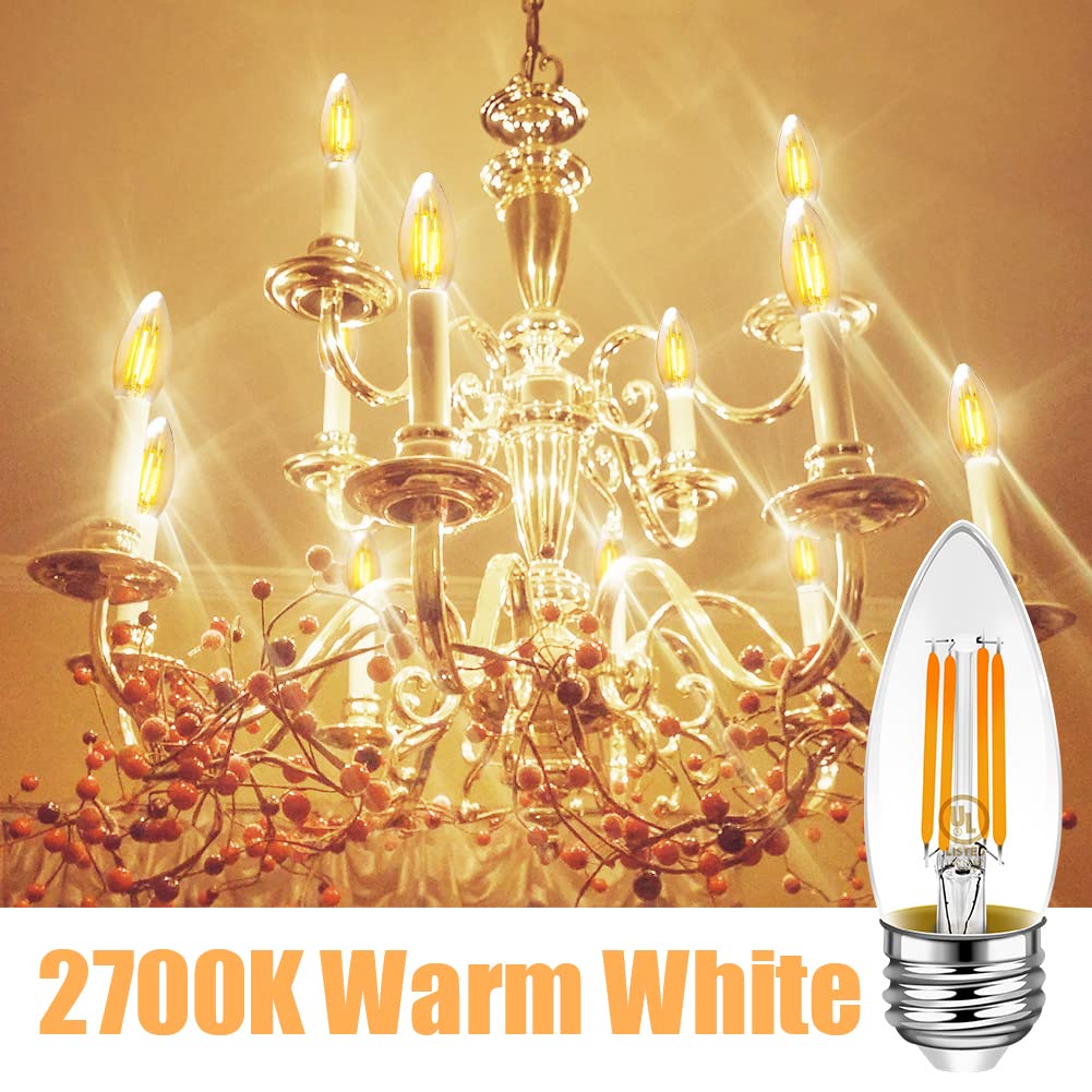 Emotionlite Led Light Bulbs, Dimmable Candelabra Bulbs, E26 Base, Warm White, Chandelier Light, Ceiling Fan Bulb, 40W Equivalent, 4W, 2700K, 350Lm, Ul Listed, 12 Pack