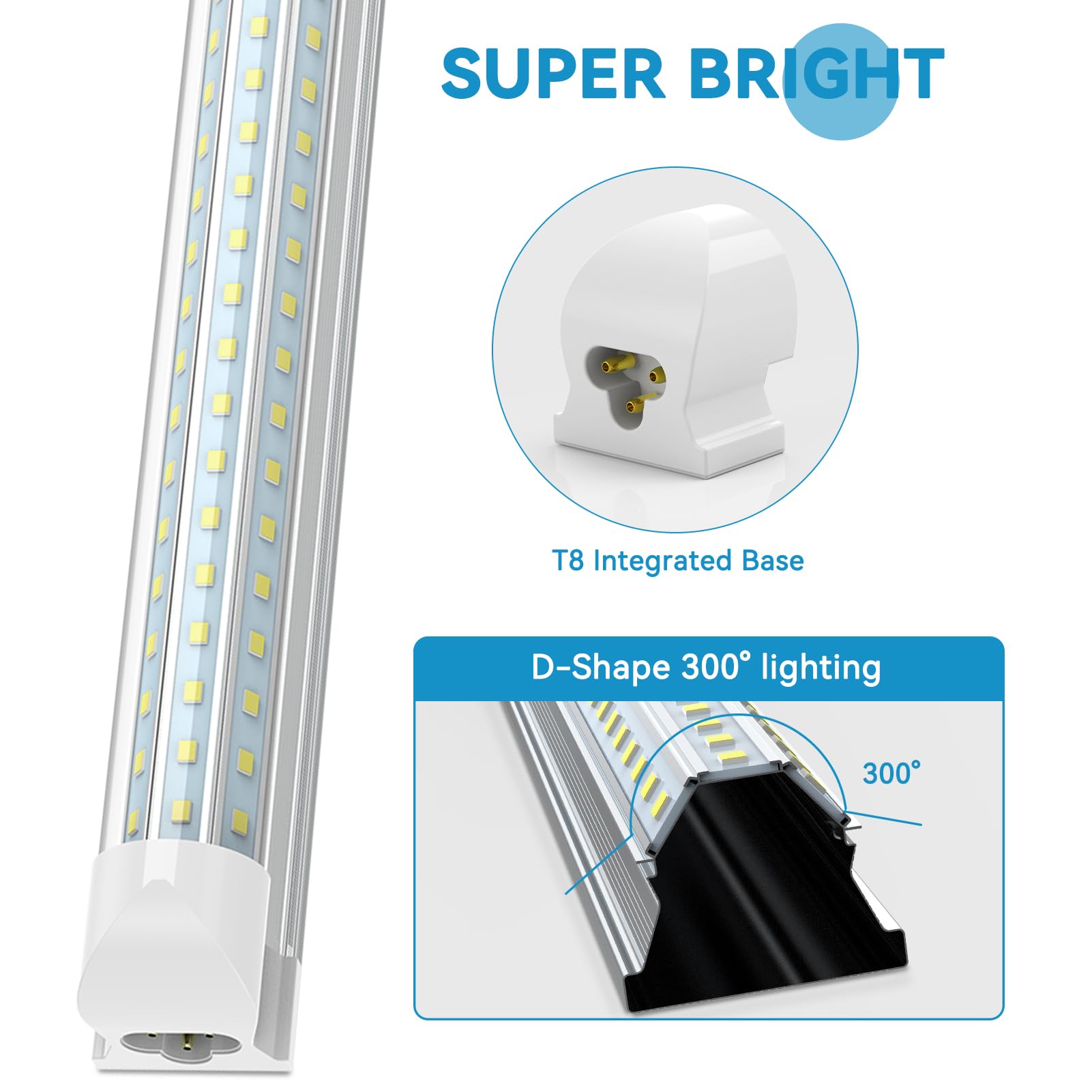 25 Pack 4Ft D-Shape Led Shop Light, 45W 5850Lm 6000K Cool White, Linkable T8 Tube Lights, 4 Foot Led Shop Lights For Workshop, G