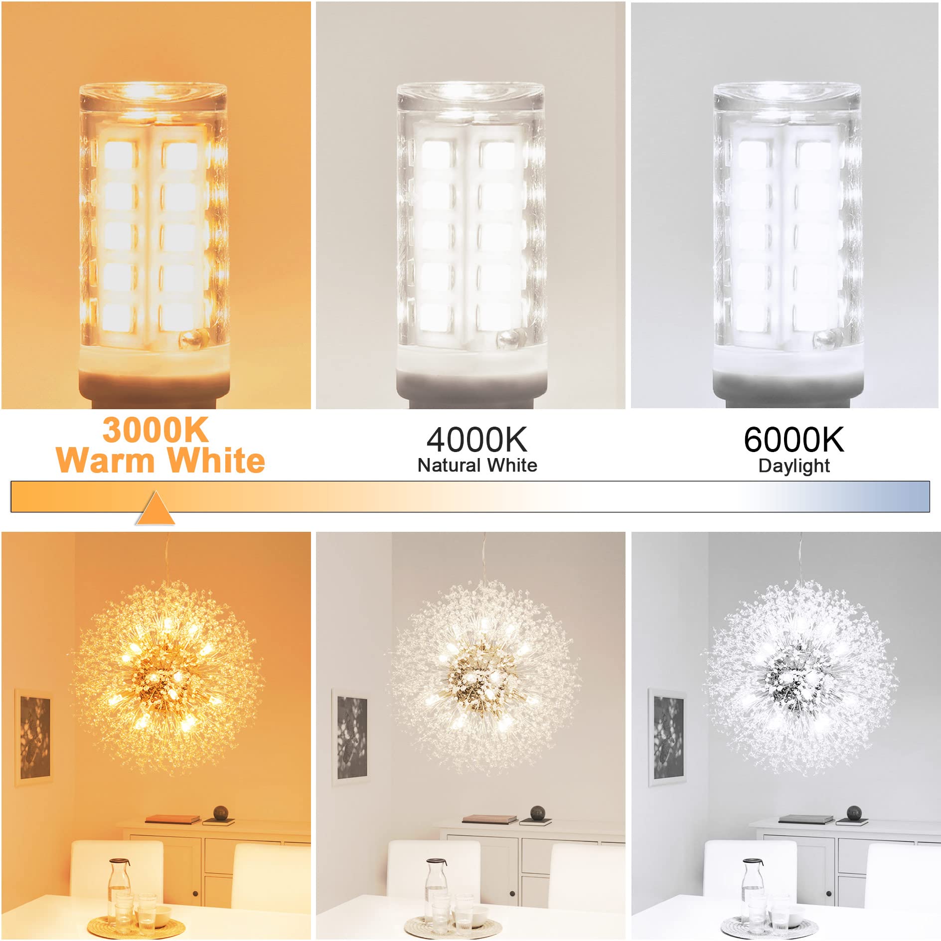 Winshine G9 Led Bulb 3000K Warm White, G9 Light Bulb 4W (40W Halogen Equivalent), G9 Bi Pin Ceramic Base 360°Beam Angle 400 Lumen For Chandelier Ceiling Pendant Lighting No-Dimmable, 6 Pack