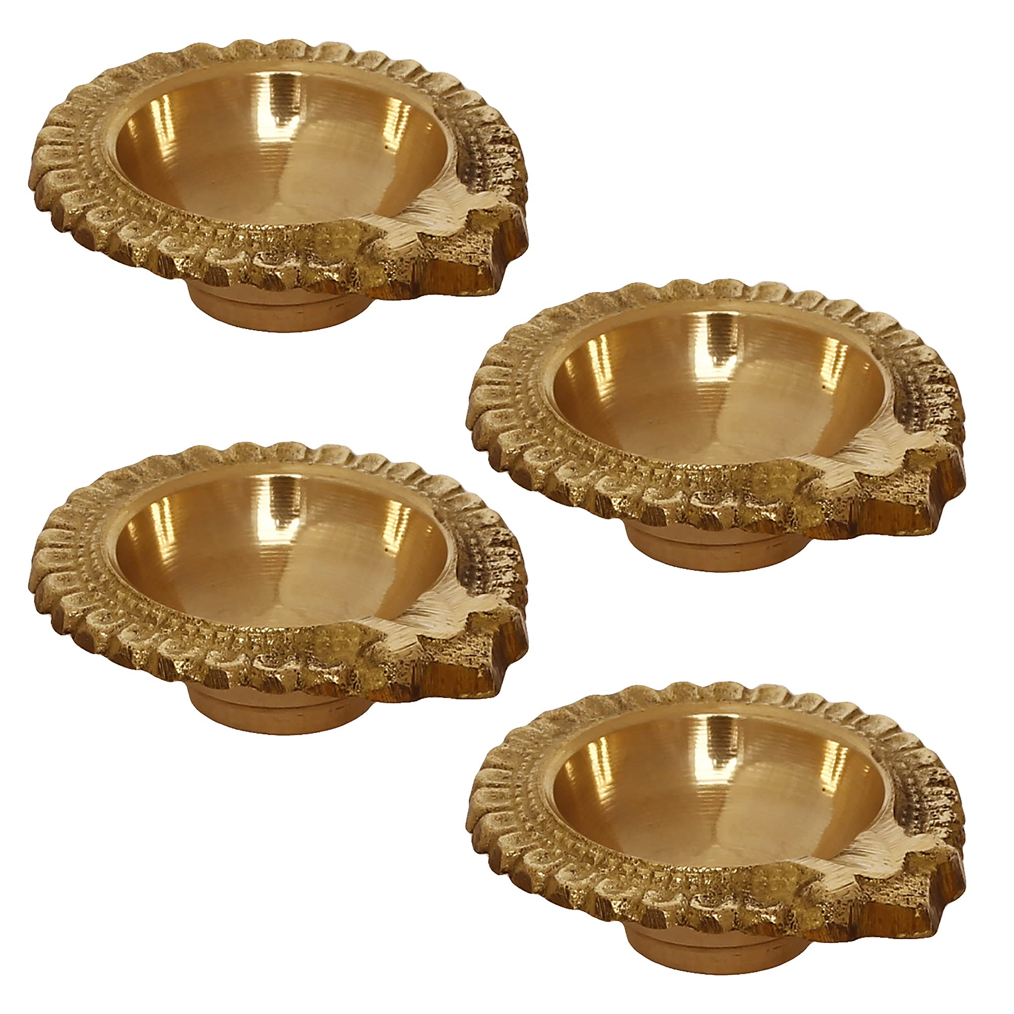 eCraftIndia Set of 4 Decorative Handcrafted Golden Brass Diyas - Ideal for Festivals, Home Decor, and Thoughtful Gifting - Diwal