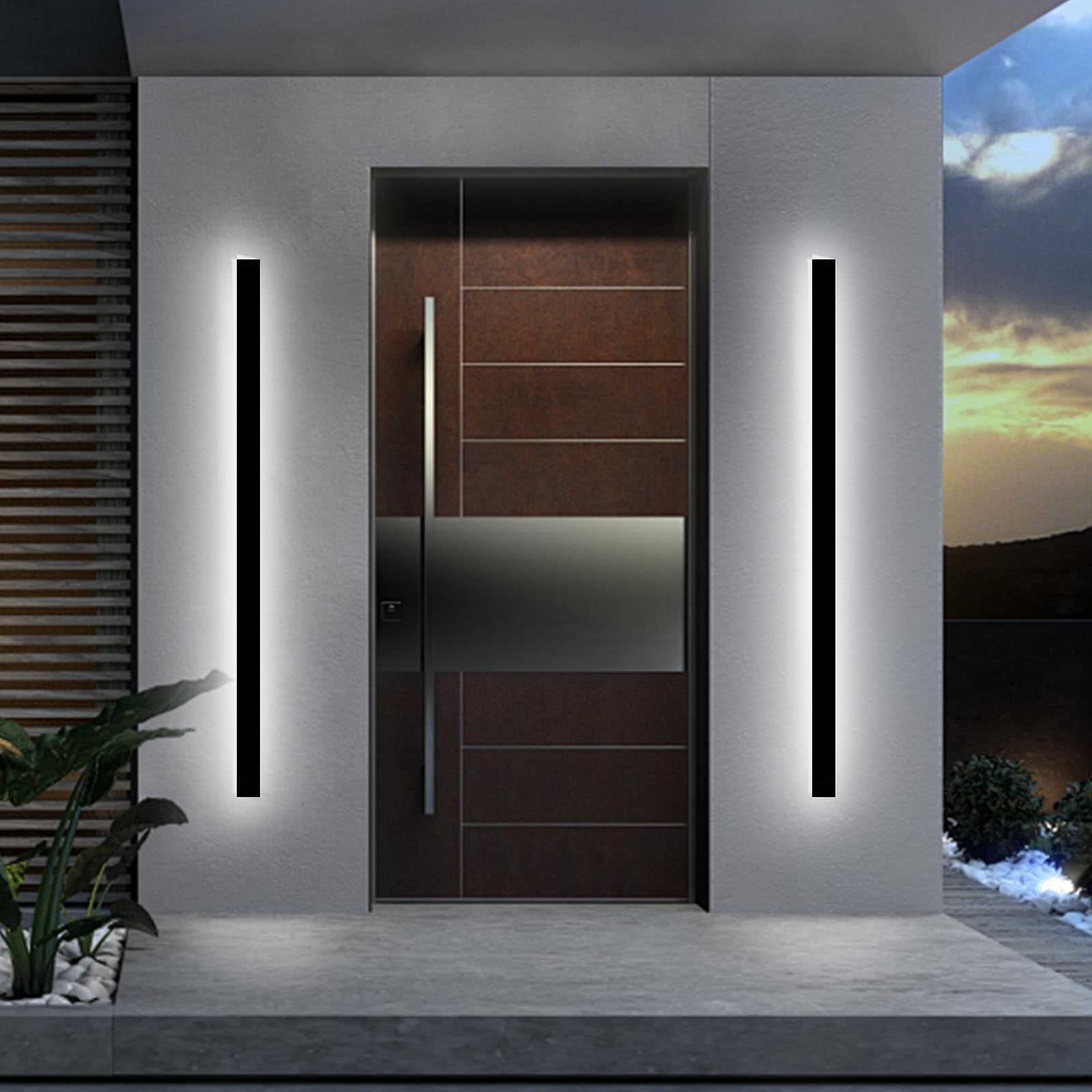 NKJORTPPL 2 Pack 59Inch Garage Outside Wall Light for House, Modern Long Strip LED Outdoor Wall Lights Fixture, Black Dimmable L