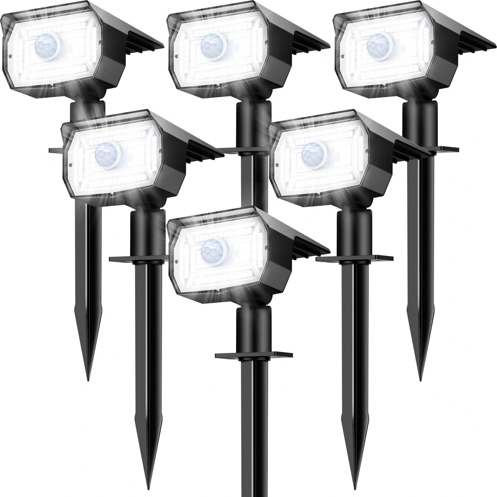 nipify 6 Pack Solar Lights Outdoor Waterproof  Motion Sensor Spot Lights 3 Modes Solar Powered Spotlights 2-in-1 Auto On/Off Landscape Lighting for Outside Yard Wall Garden  Cool White