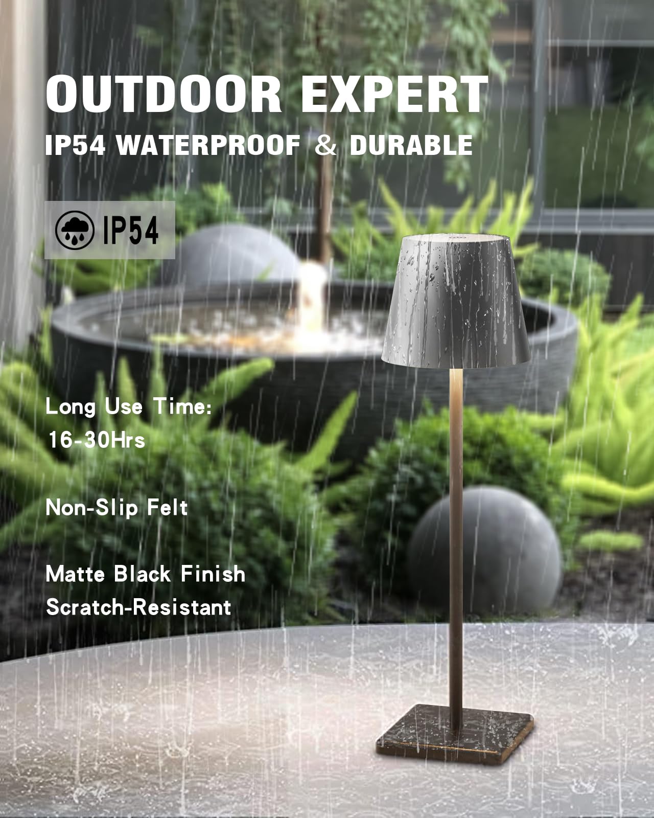 Nerefou Cordless Table Lamp, 5200Mah Battery Operated Lamp,3 Color Stepless Dimming Desk Lamp, Ip54 Waterproof Outdoor Table Lam