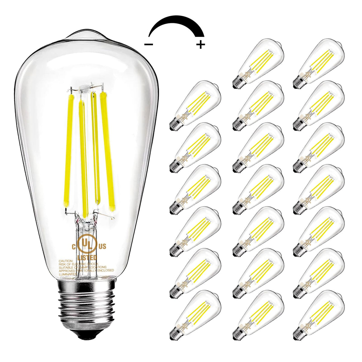 Daybetter 20 Pack Led Lights, Vintage Led Edison Bulbs 60 Watt Equivalent, St58 Antique Filament Light Bulbs, E26 Dimmable Bulb 
