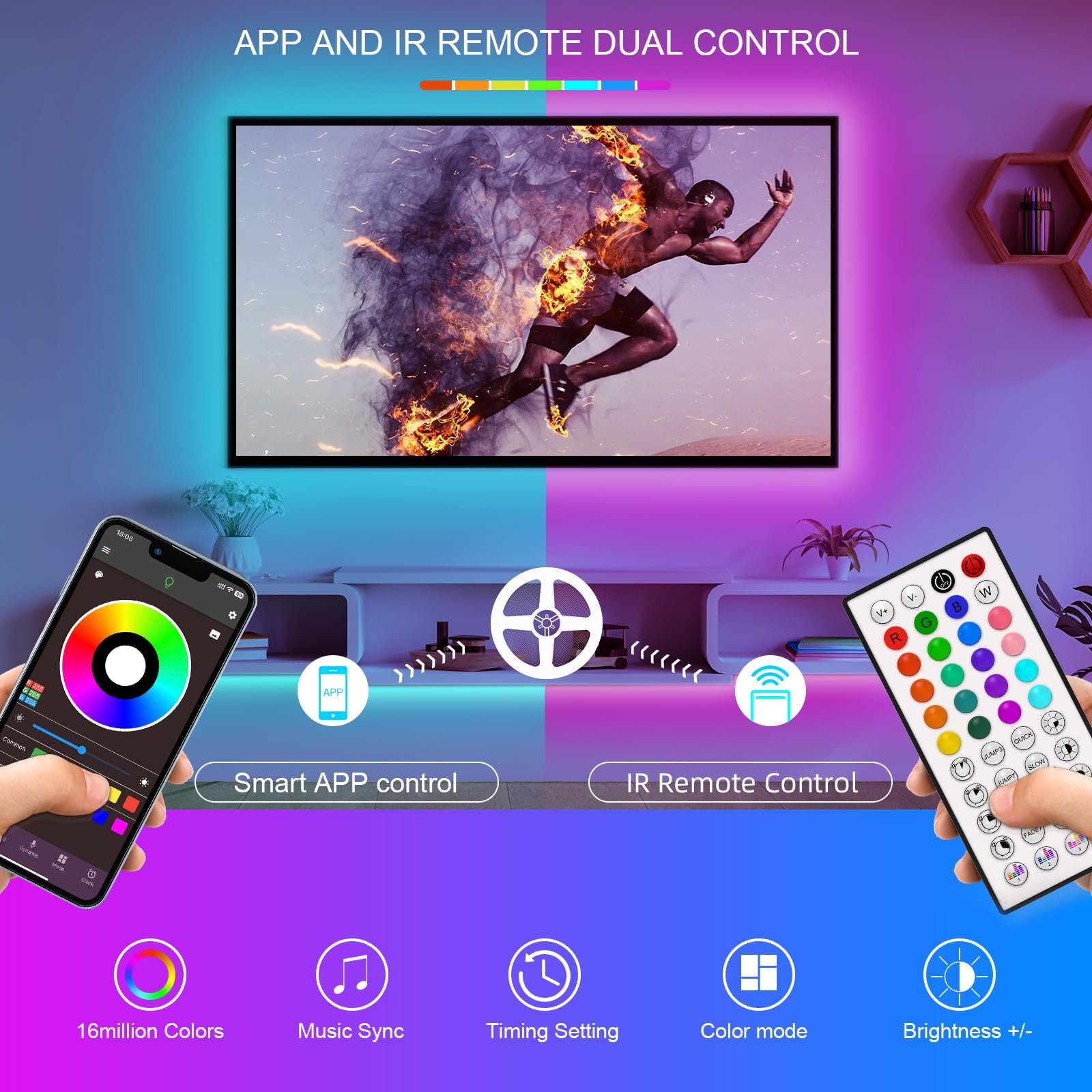 Buiestur Led Light Strip For Bedroom 150 Ft (3 Rolls 50 Ft), Music Synching, Smart Rgb Color-Changing Light Strip With Remote An