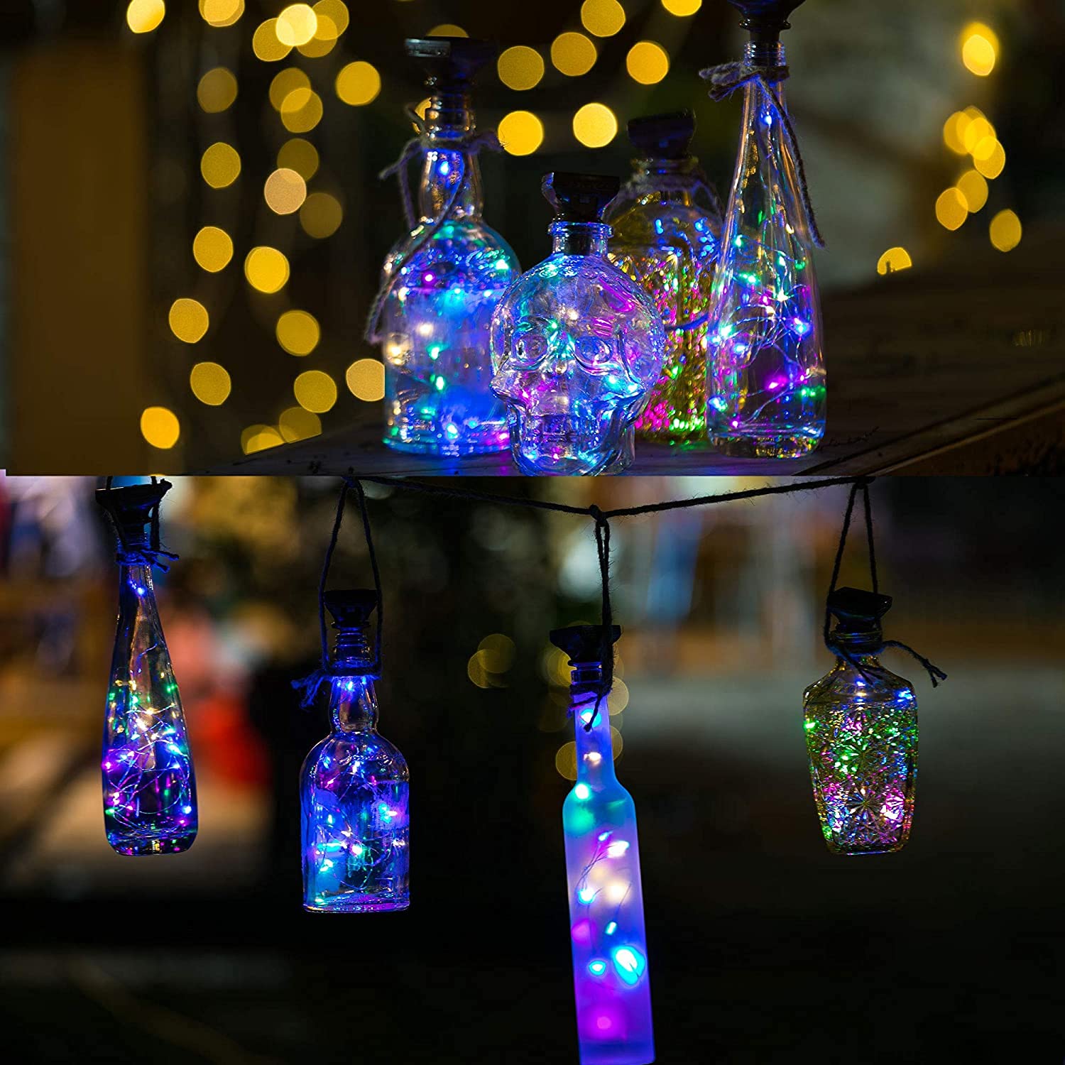 ZNYCYE Solar Powered Wine Bottle Lights - 20 LED Fairy Cork String Lights, 8 Pack, Multicolor, Plastic for Outdoor Holiday Decor