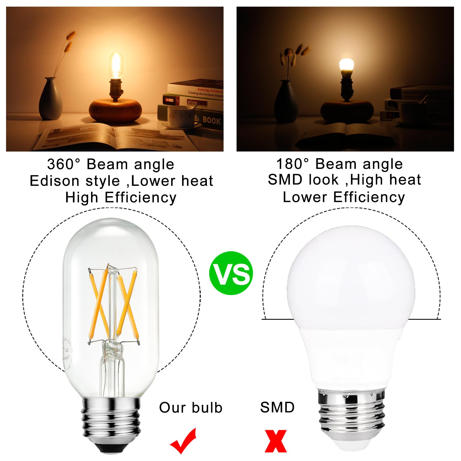 Litehistory E26 Led Bulb 6W Equivalent E26 Led Bulb 60 Watt Dimmable Warm White 2700K E26 Edison Bulb Ac120V 600Lm Tubular T14 T45 Led Bulb For Pendant, Sputnik,Vanity,Chandeliers Pack Of 6