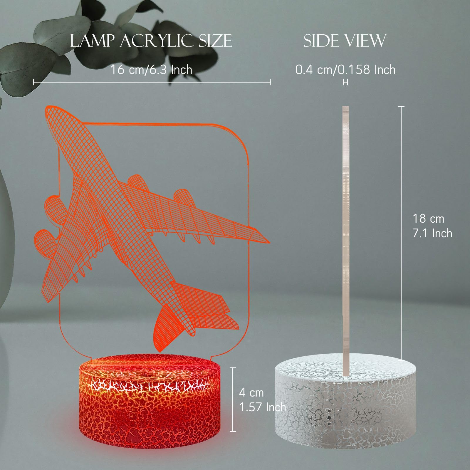Masshomi Acrylic 3D Visual Anime Night Light 16 Color Change Usb Charge Base Touch Remote Control Air  Pilot Aircraft Helicopter Fighter Shape Men Gift Atmosphere Room Decoration
