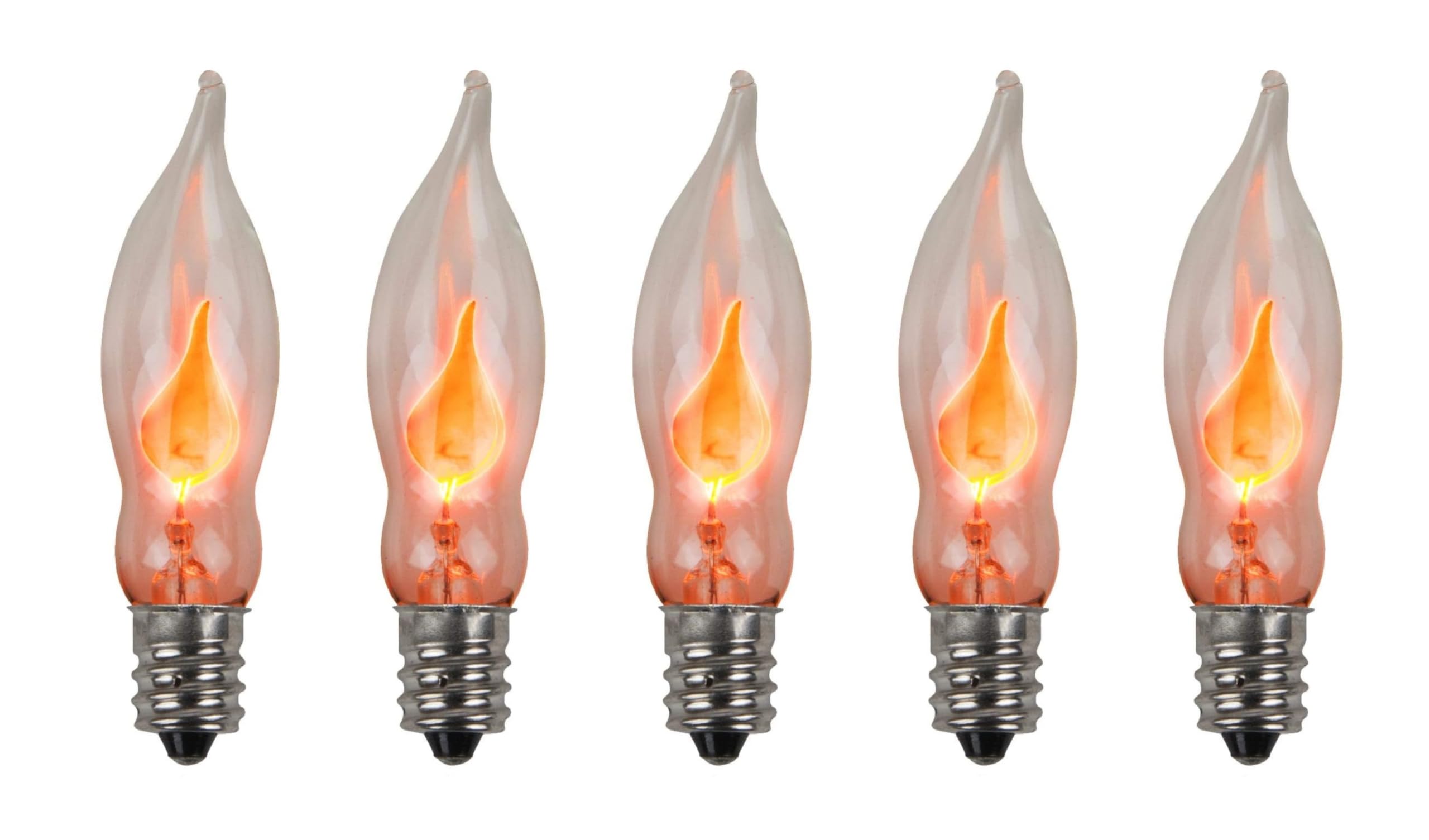 Creative Hobbies® A101 Flicker Flame Light Bulb, 3W, E12 Base, Orange Glow, 5 Count, Glass, Nickel Plated
