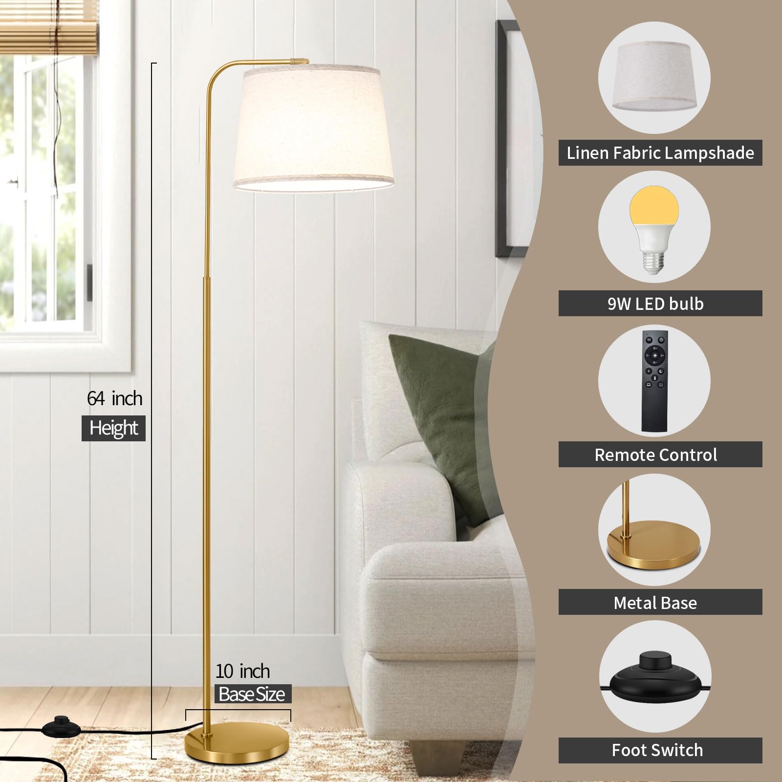 lumsic Arc Floor Lamps for Living Room, Dimmable Modern Floor Lamp for Bedroom, Remote Control Standing Lamps with Adjustable Li