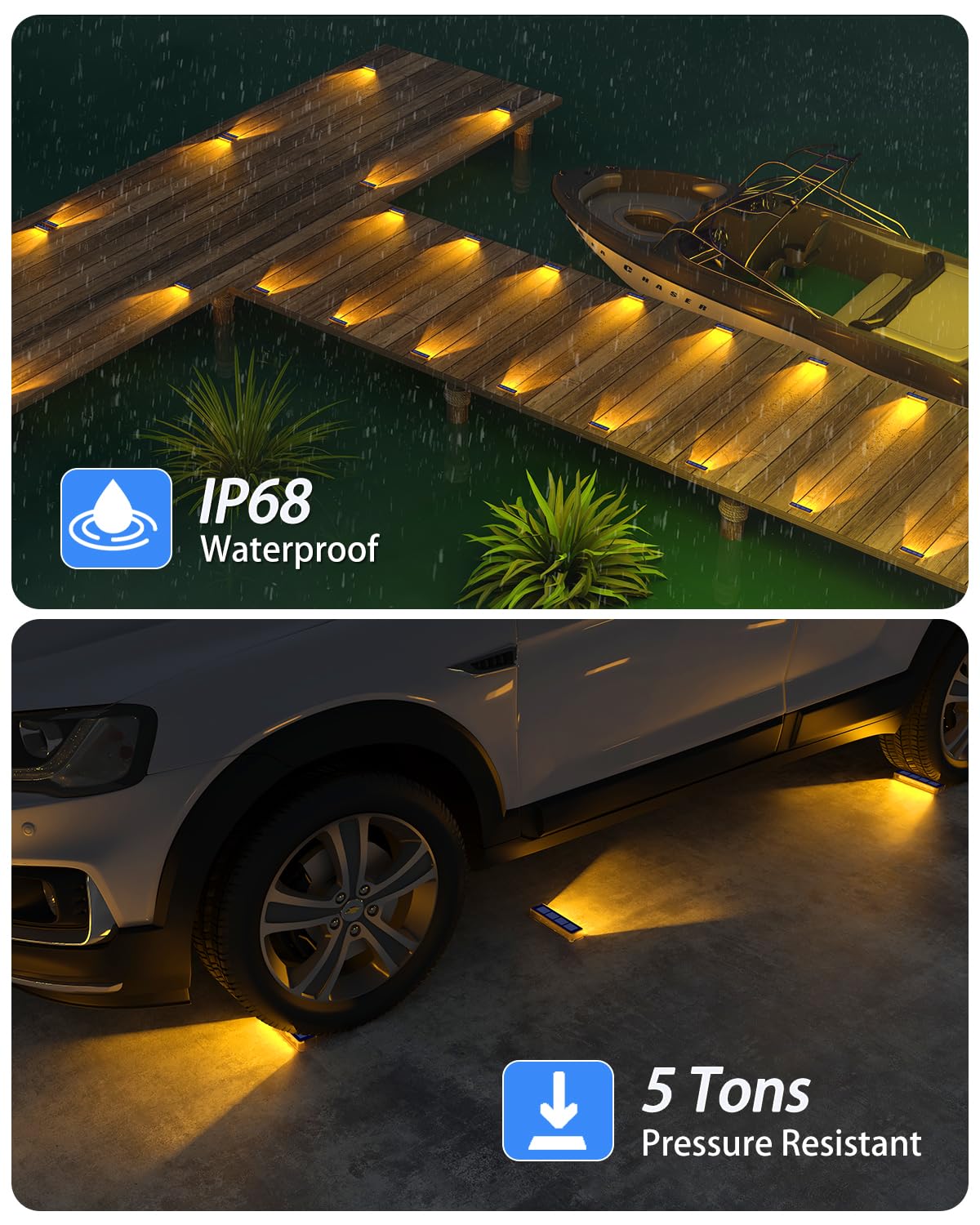 Detarzinled Solar Step Lights For Outside,4 Pack Solar Stair Lights Outdoor Waterproof,Warm White Deck Light Solar Powered Water