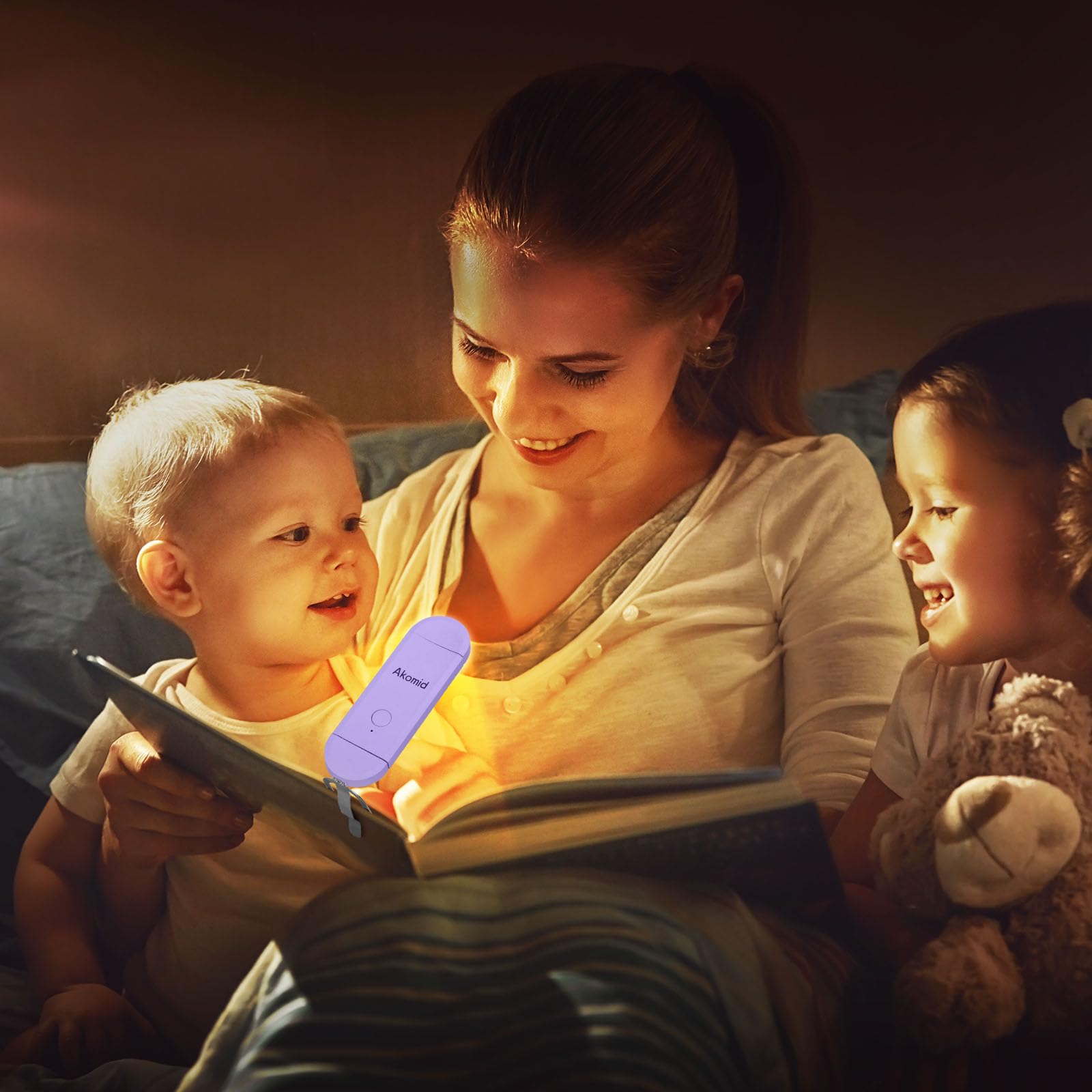 Akomid USB Rechargeable Amber Book Light, 8 LEDs, Stepless Dimming, Purple, Model Ak-001