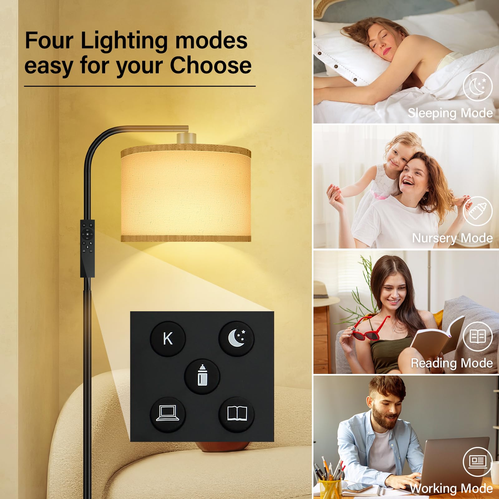 Dimmable Floor Lamp For Living Room,Arc Sofa Lamps With Remote Control,Stepless Dimmable Brightness & Colors Temperature 2700K-6