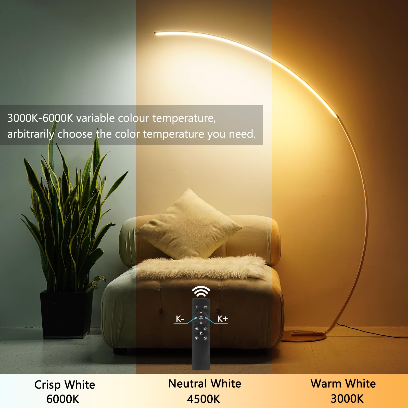 Nu?R Arc Floor Lamp, 67'' Tall Gold Led Modern Standing Floor Lamp With Remote Control, Arched Bright Floor Lamps For Living Roo