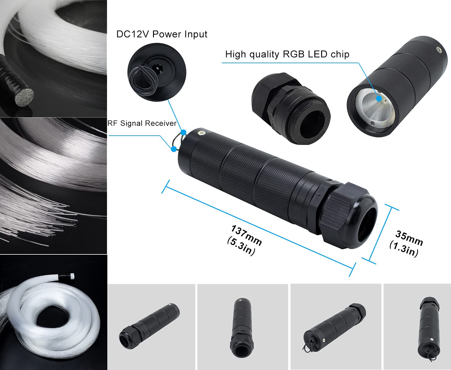 AZIMOM Bluetooth Fiber Optic Star Ceiling Light Kit, 430pcs, 9.8ft, Multicolor, Model C-889, APP Remote Control, Music Mode